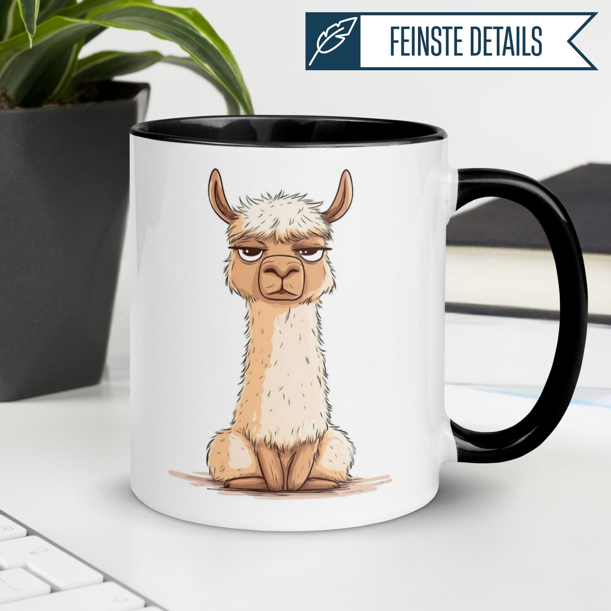 Humorous Momentals® Tasse mit mürrischem Llama-Design "Alles wird gut - außer ich habe Hunger".