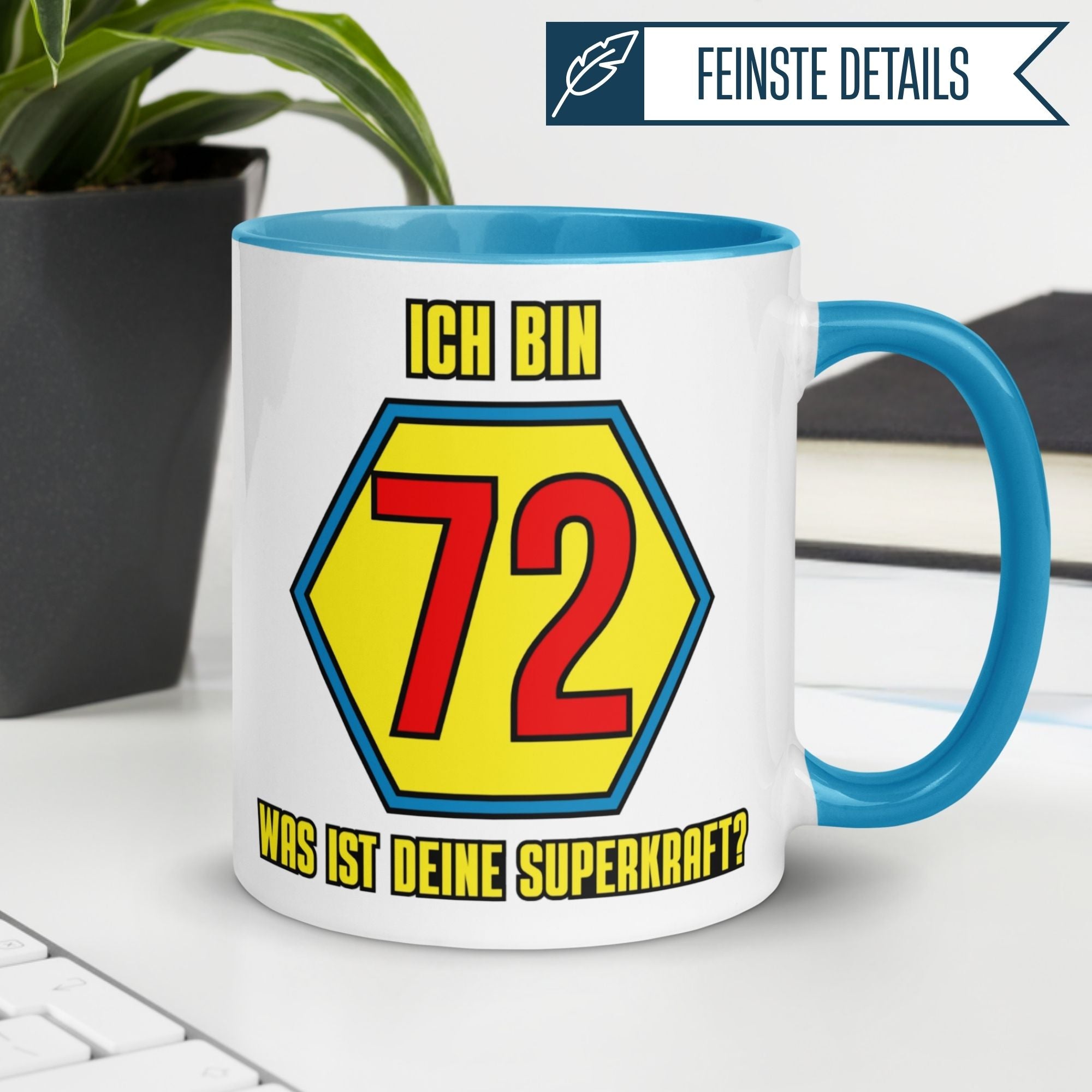 Momentals® Tasse 72. Geburtstag | Superheld & Spruch | Ich bin 72 und was ist deine Superkraft