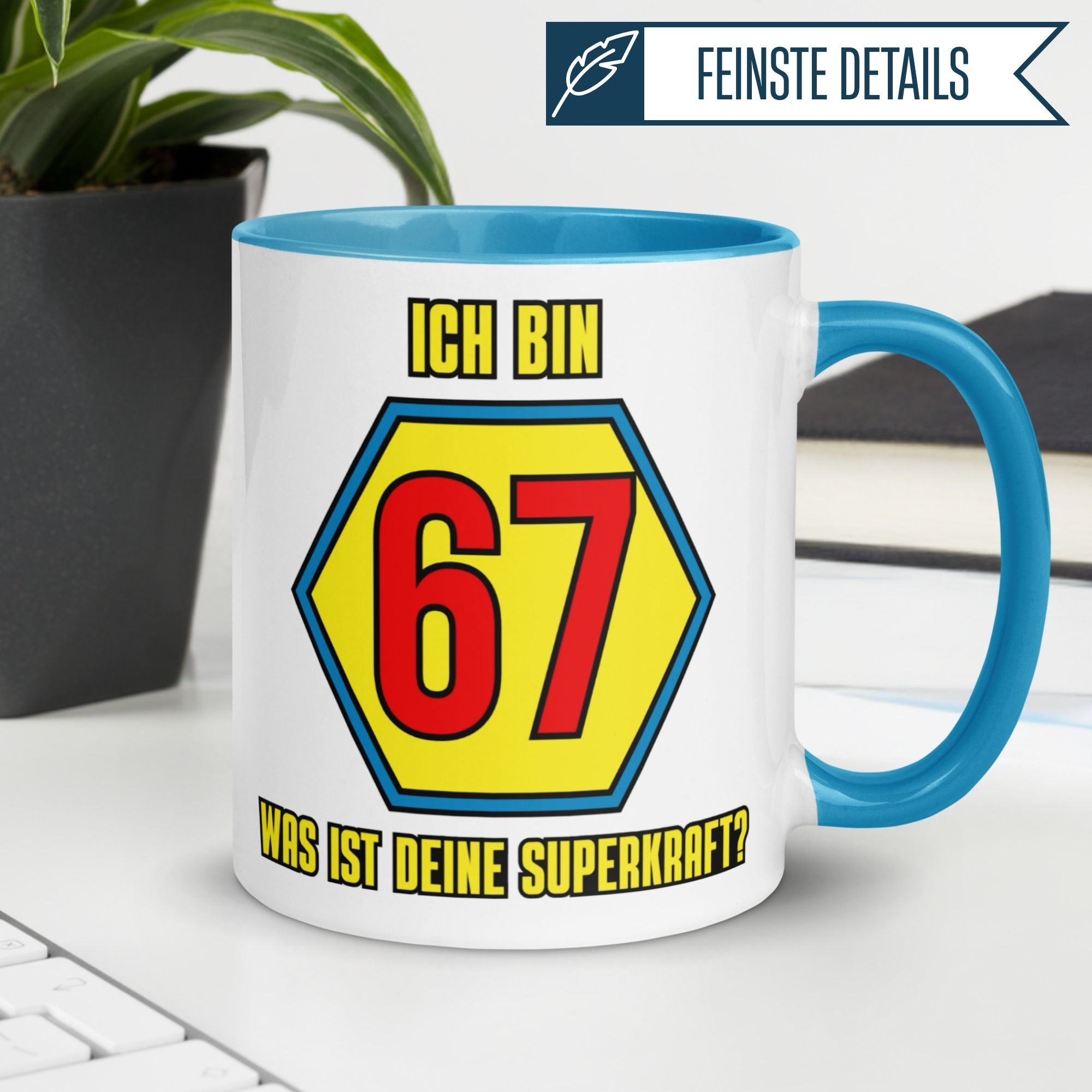 Momentals® Tasse 67. Geburtstag | Superheld & Spruch | Ich bin 67 und was ist deine Superkraft