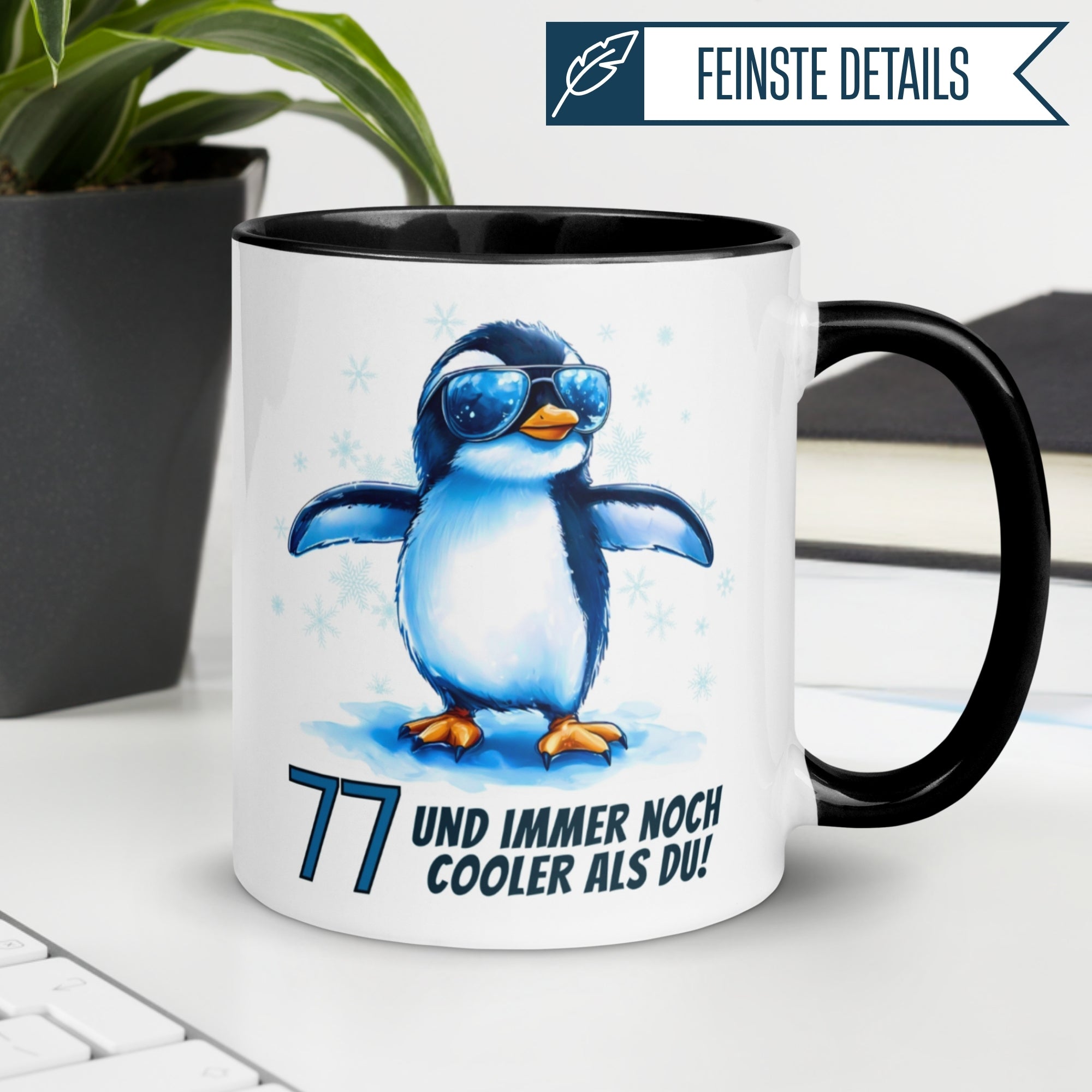 Momentals® Tasse 77. Geburtstag | Pinguin & Spruch | 77 und immer noch cooler als du