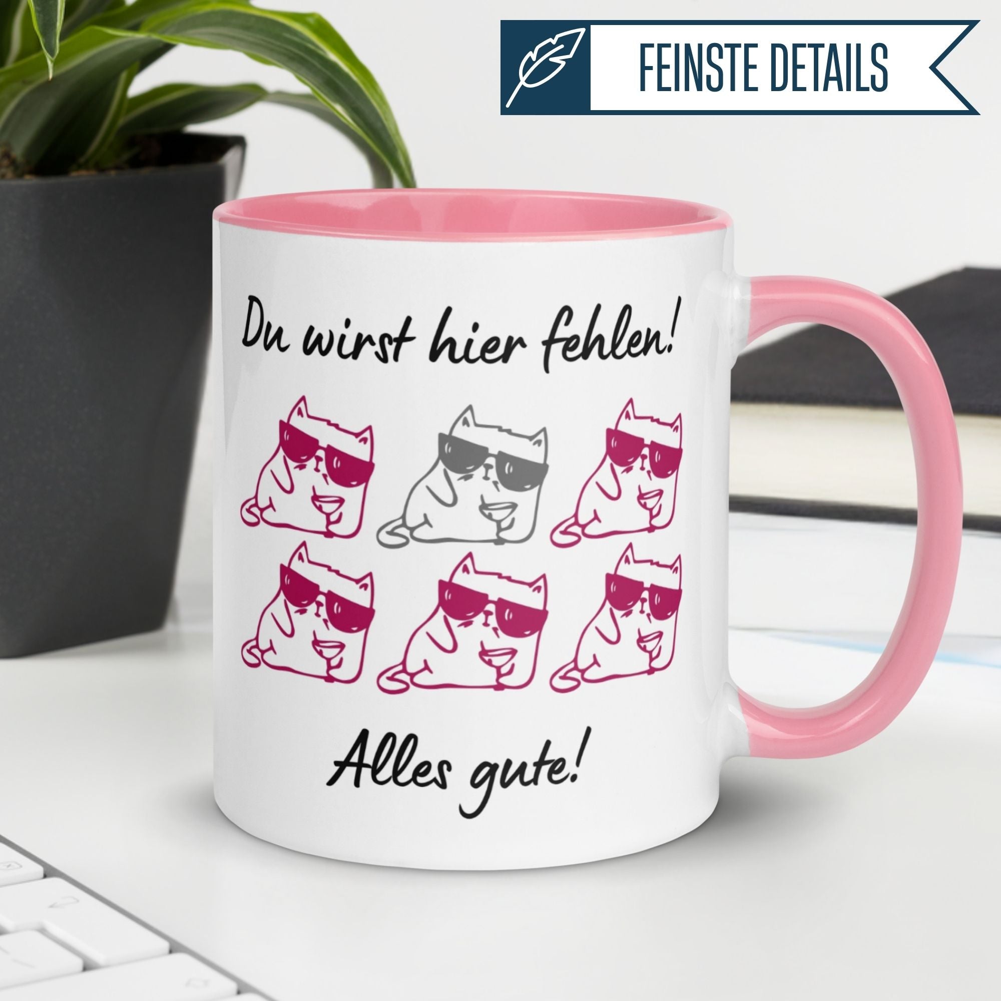 Momentals Tasse mit Katzen und Spruch "Du wirst hier fehlen! Alles Gute!" für Kolleginnen
