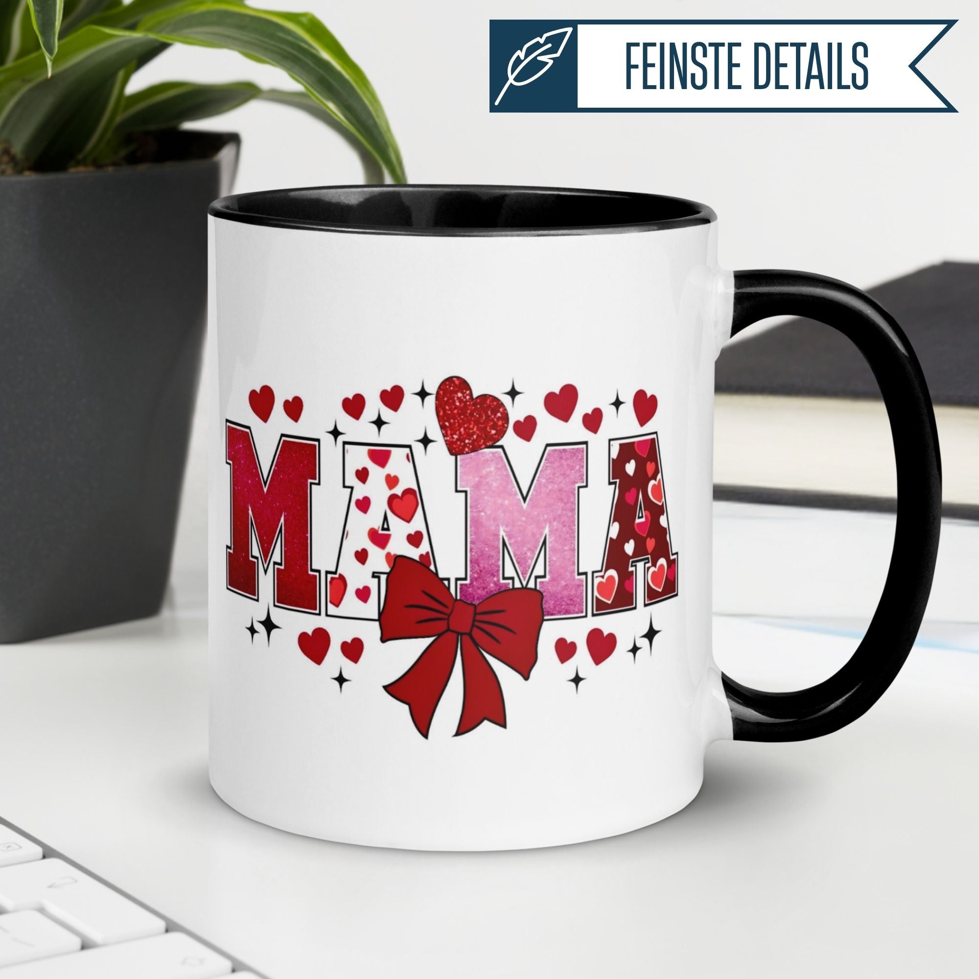 Momentals® Tasse Mama | Schriftzug & Glitzeroptik | Meer aus Herzen