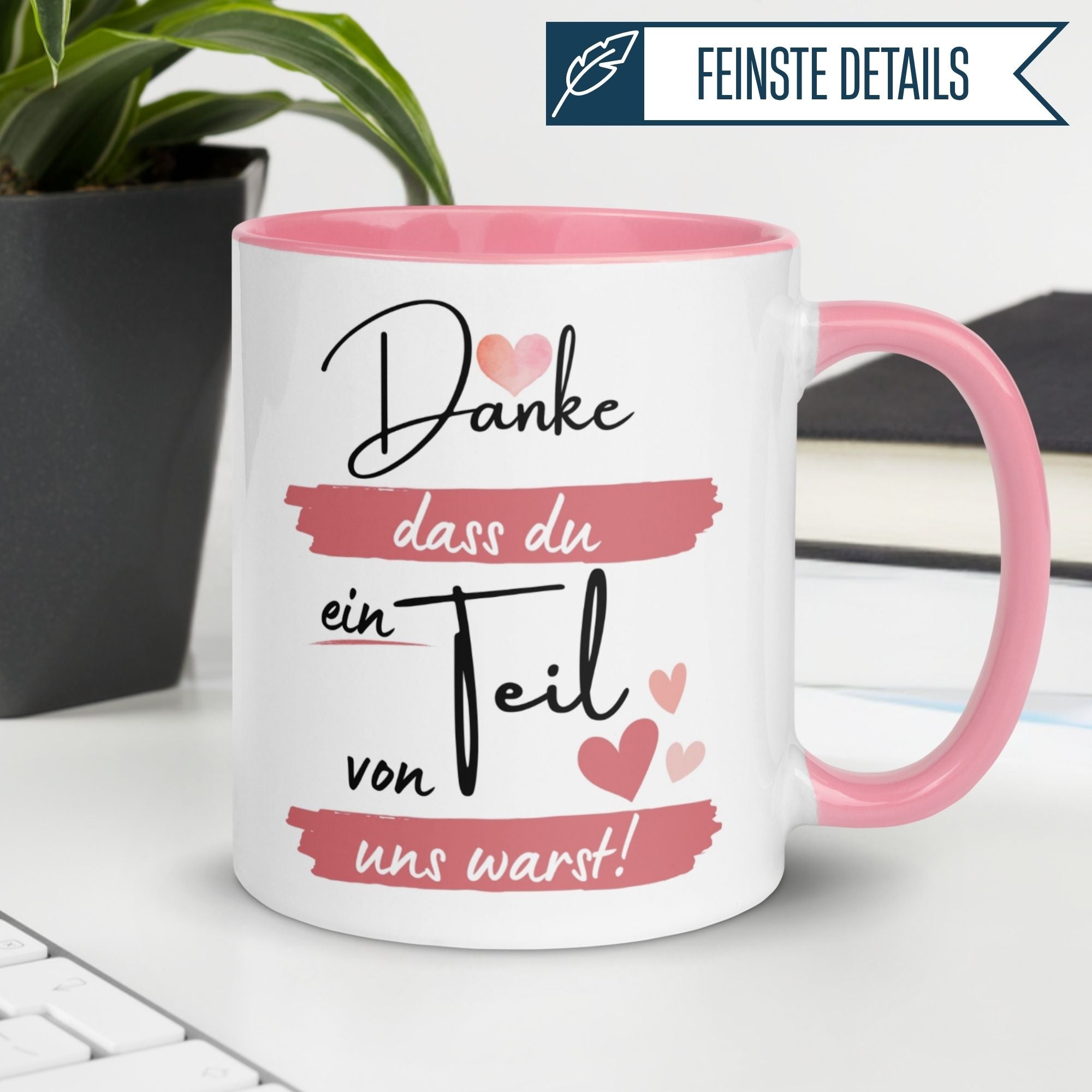 Momentals Tasse mit Spruch ‚Danke dass du ein Teil von uns warst!‘ und Herzdesign, perfektes Dankeschön.