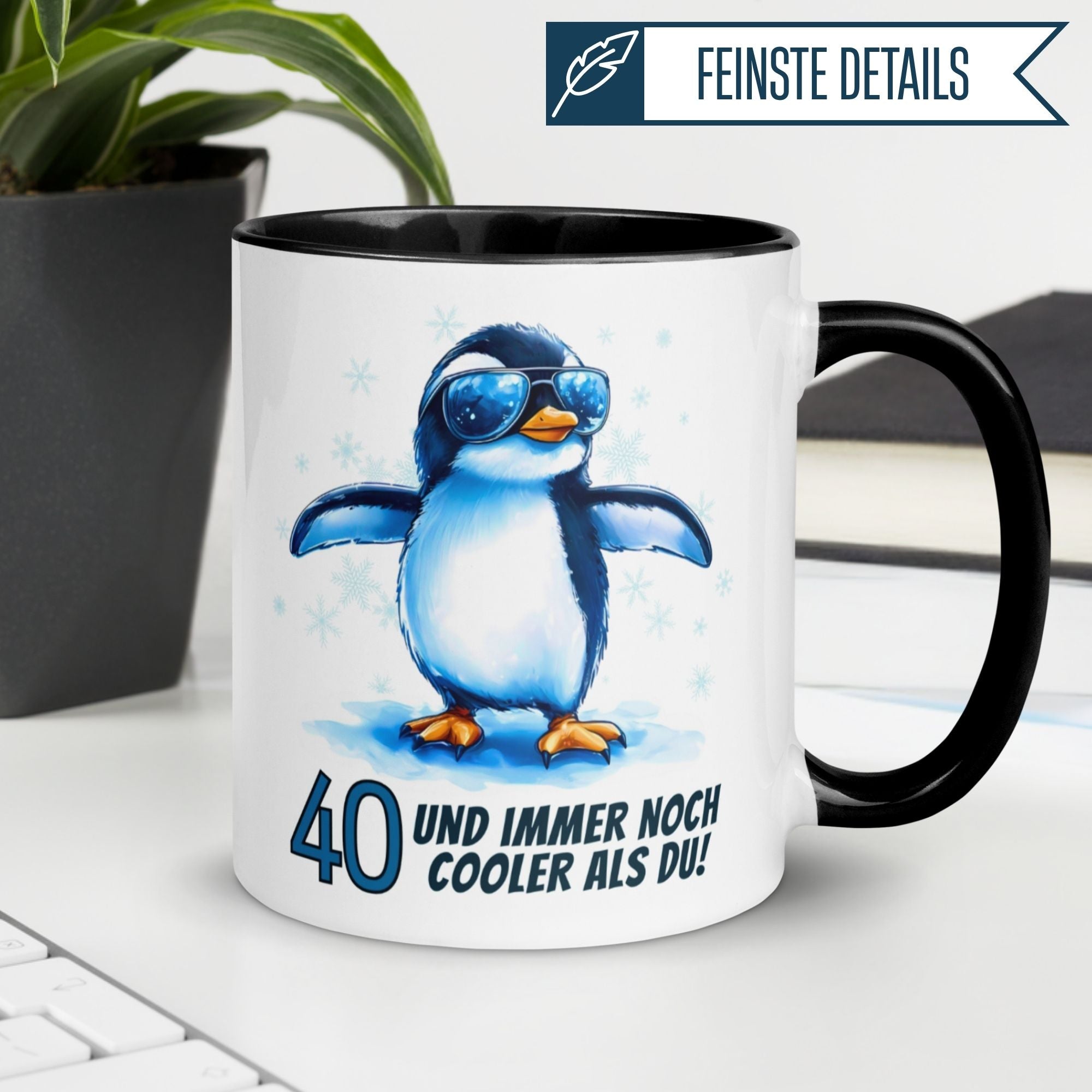 Momentals® Tasse 40. Geburtstag | Pinguin & Spruch | 40 und immer noch cooler als du