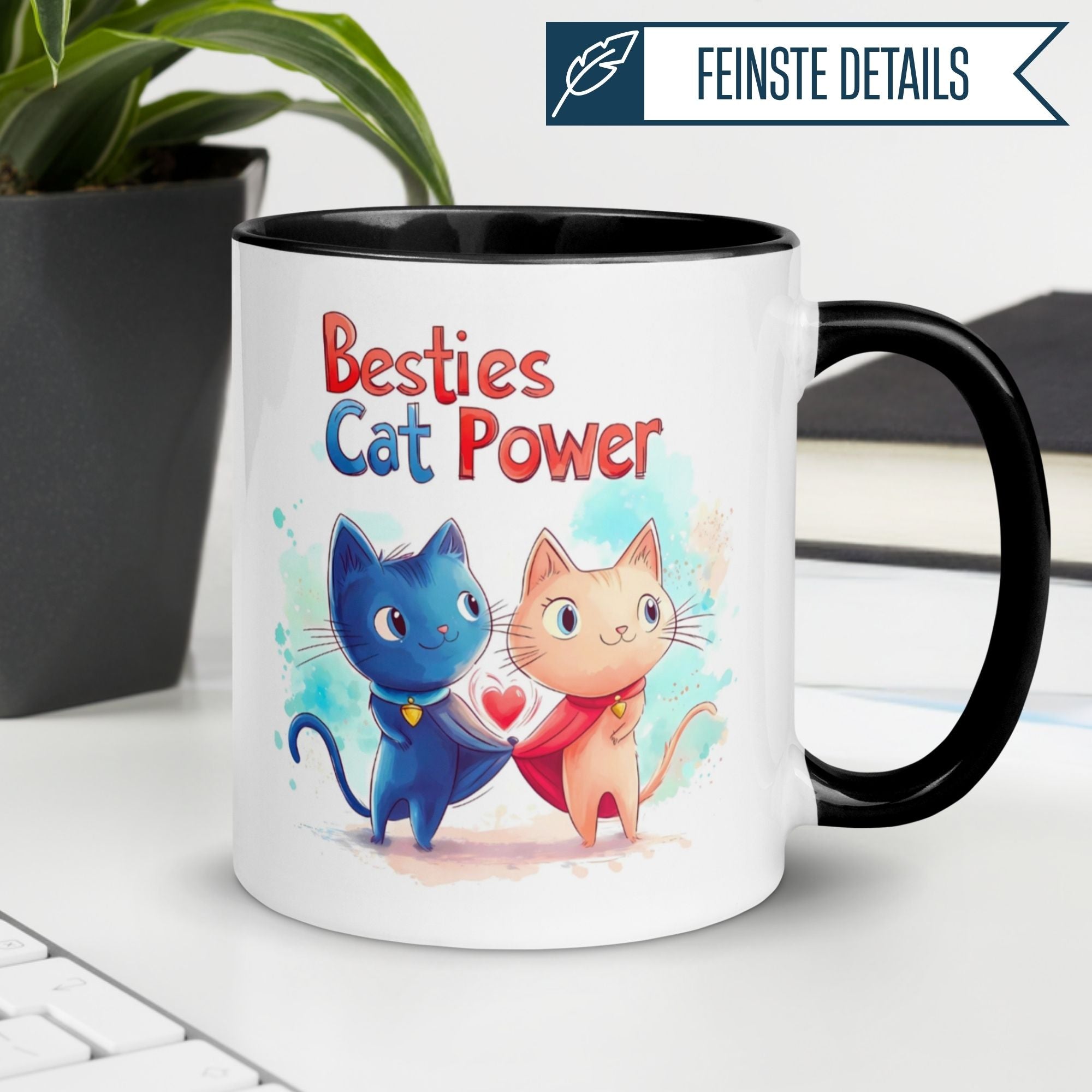 Momentals Tasse mit Katzen-Design und dem Spruch 'Besties Cat Power', ideal für beste Freunde.