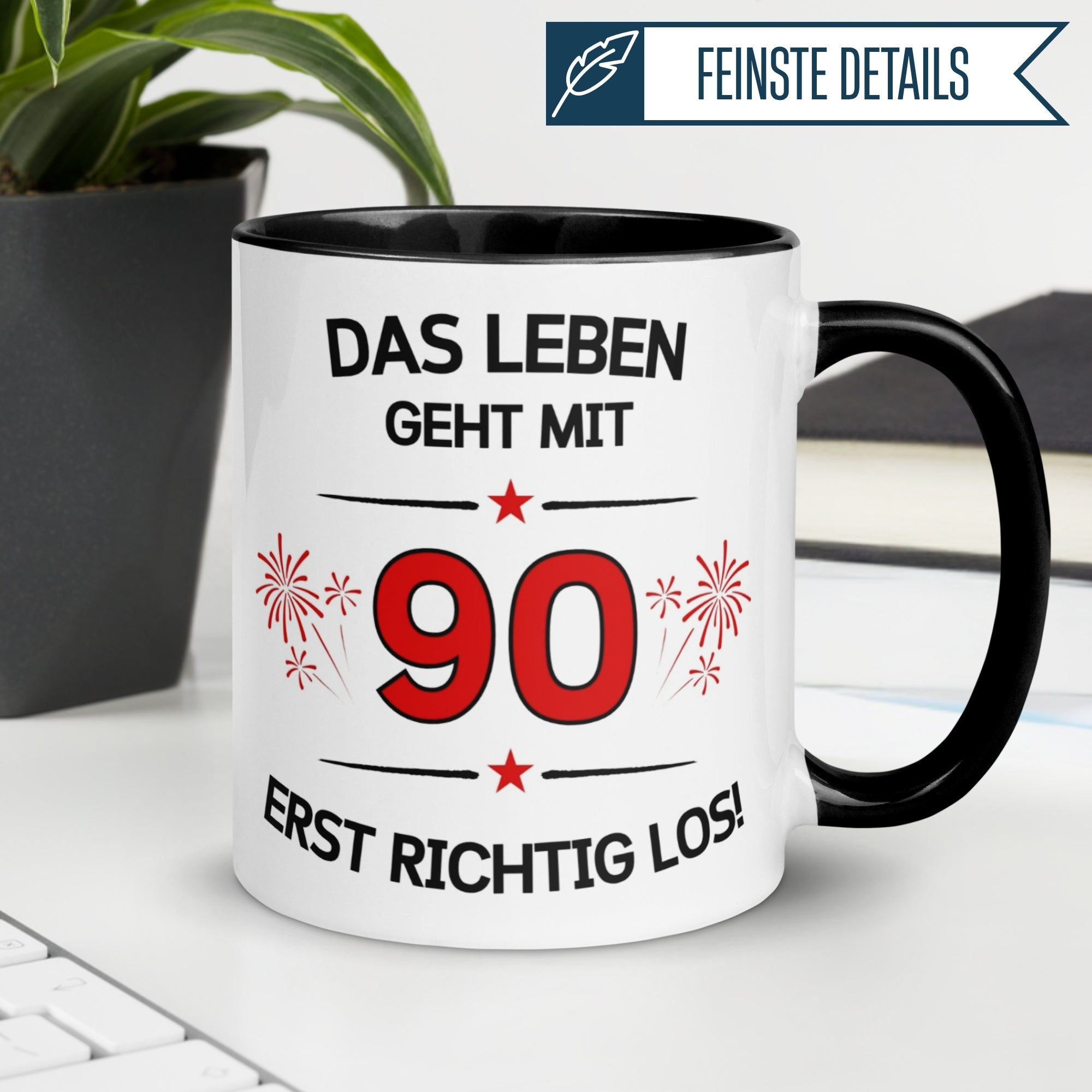 Tasse 90. Geburtstag | Feuerwerk & Spruch | Das Leben geht mit 90 erst Los