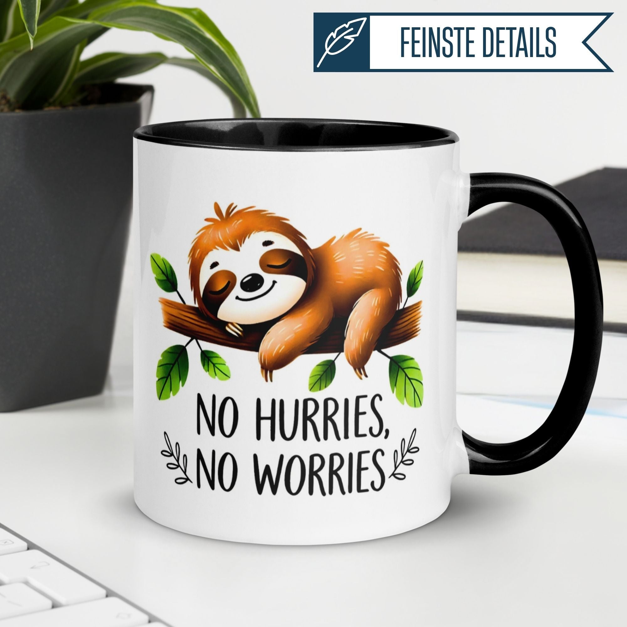 Momentals® Tasse mit Faultier und Spruch 'No Hurries, No Worries' für entspannte Momente