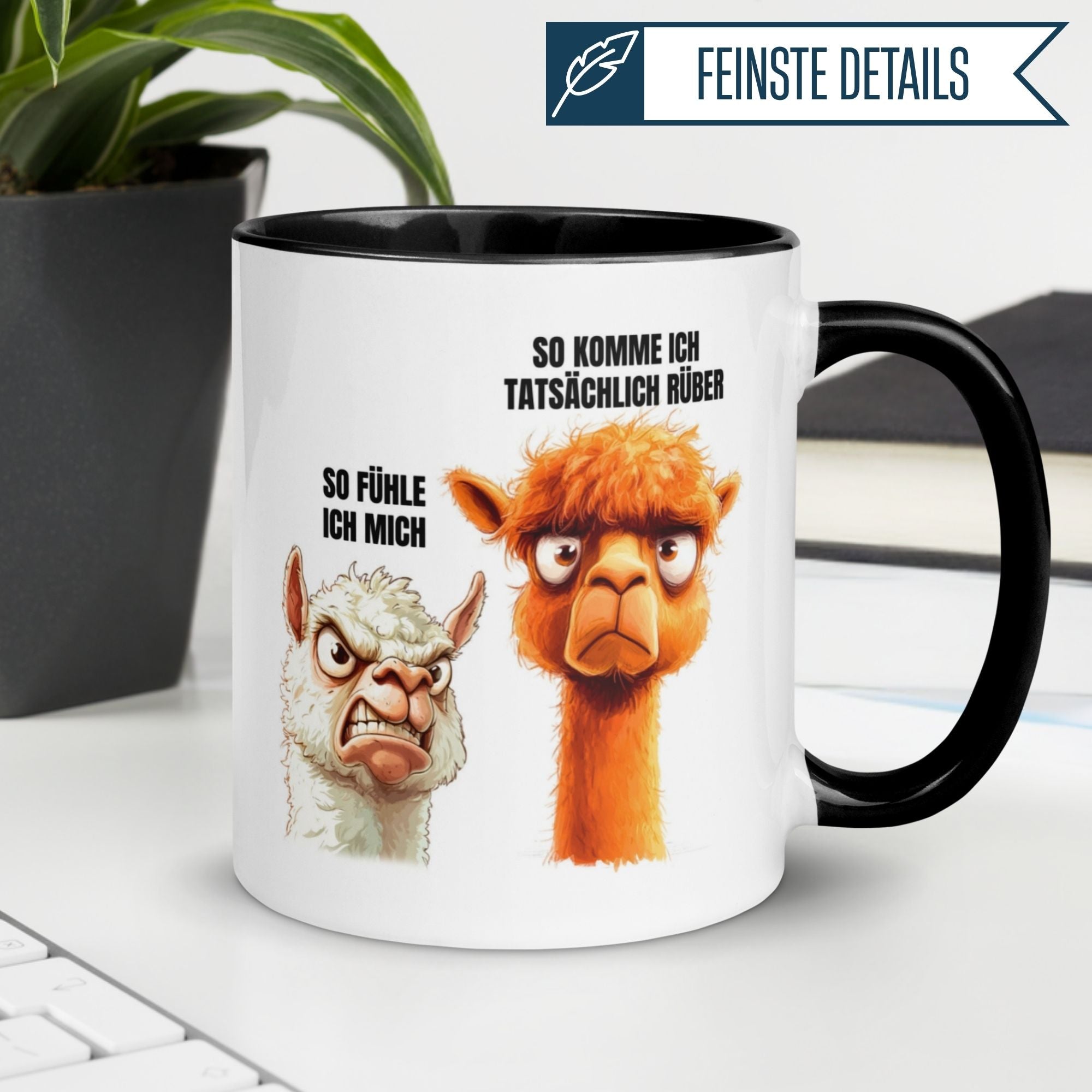 Momentals Tasse mit Alpaka und Lama: "So fühle ich mich – So komme ich tatsächlich rüber". Lustig und charmant!