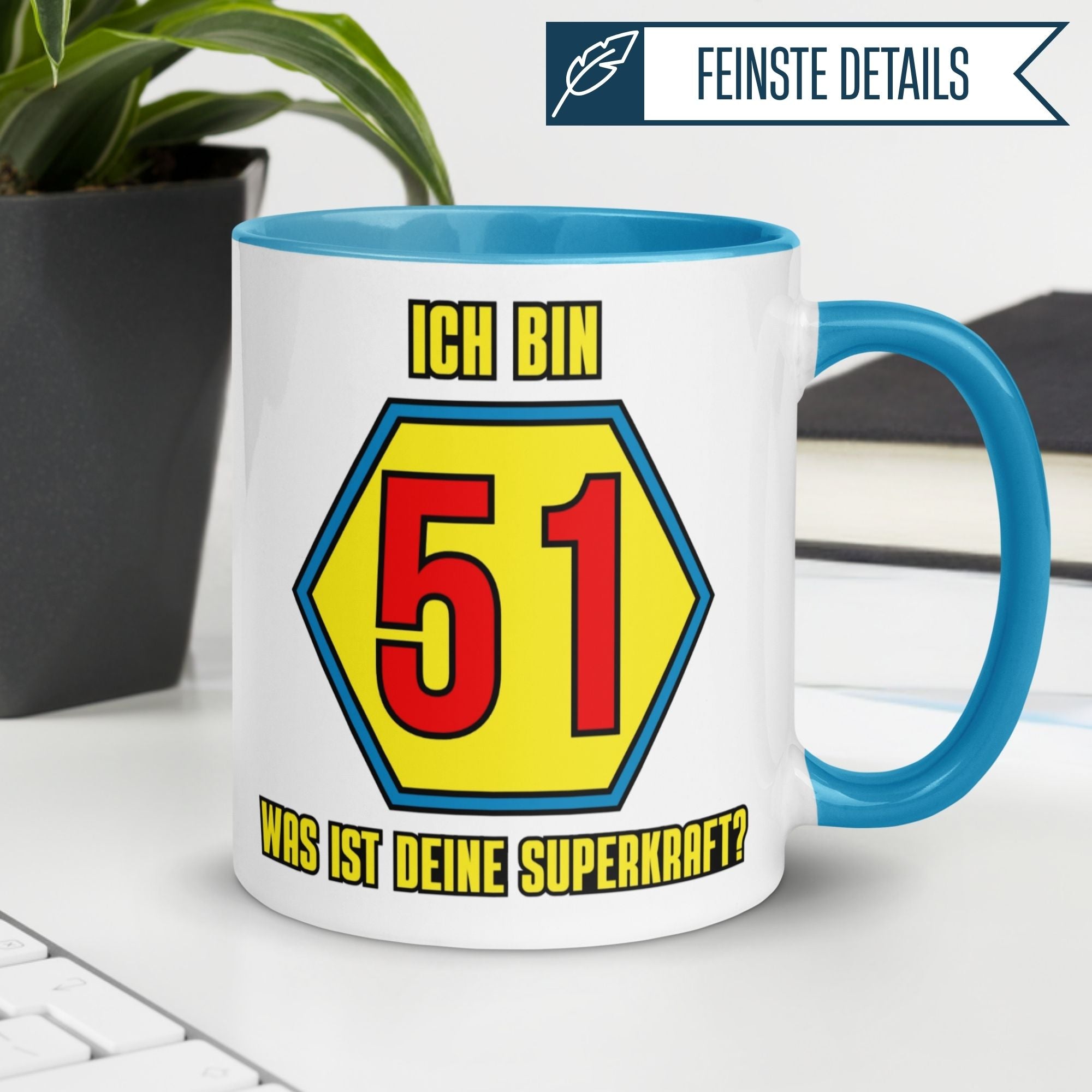 Momentals® Tasse 51. Geburtstag | Superheld & Spruch | Ich bin 51 und was ist deine Superkraft