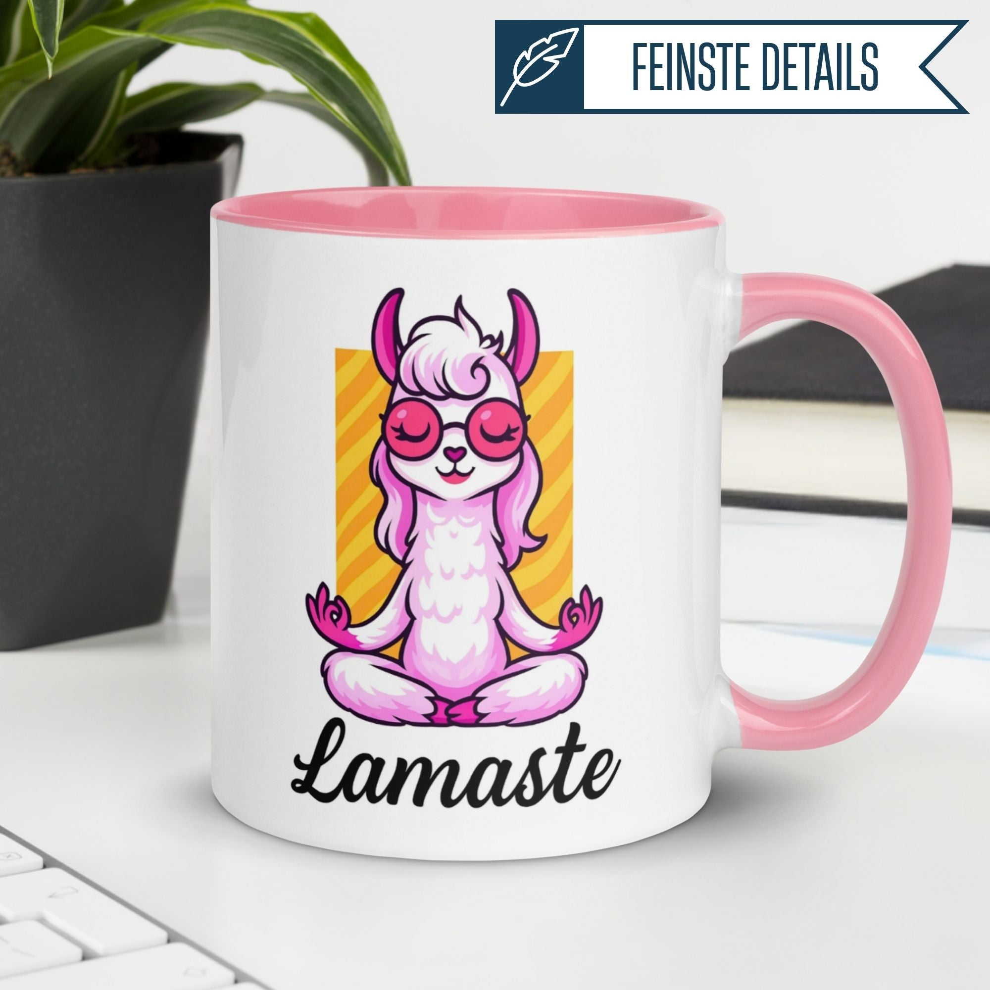 Humorous Lamaste mug featuring a stylish llama in sunglasses, perfect for animal lovers.
