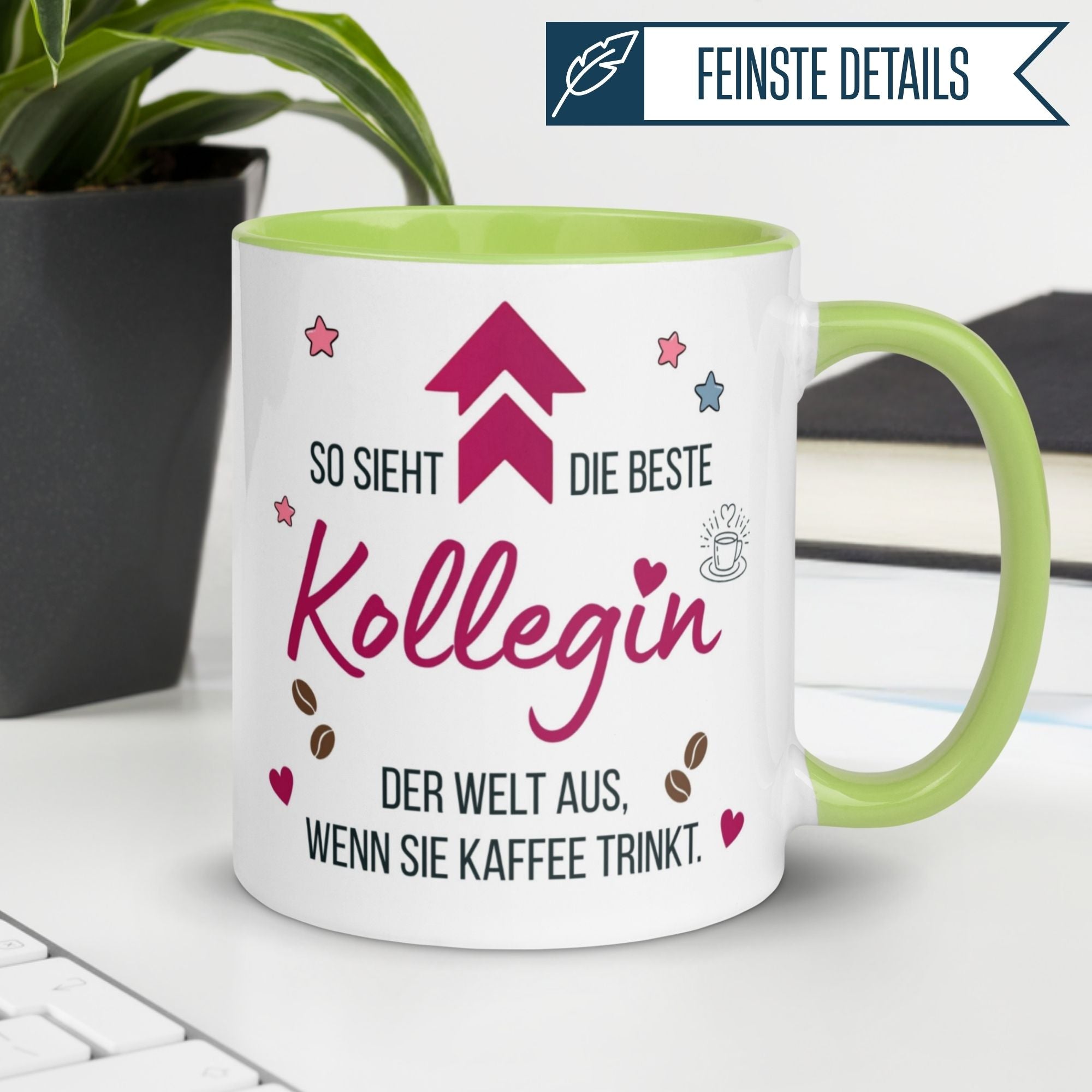 Momentals Tasse für beste Kollegin mit Kaffeetasse und fröhlichem Spruch zum Kaffee trinken.