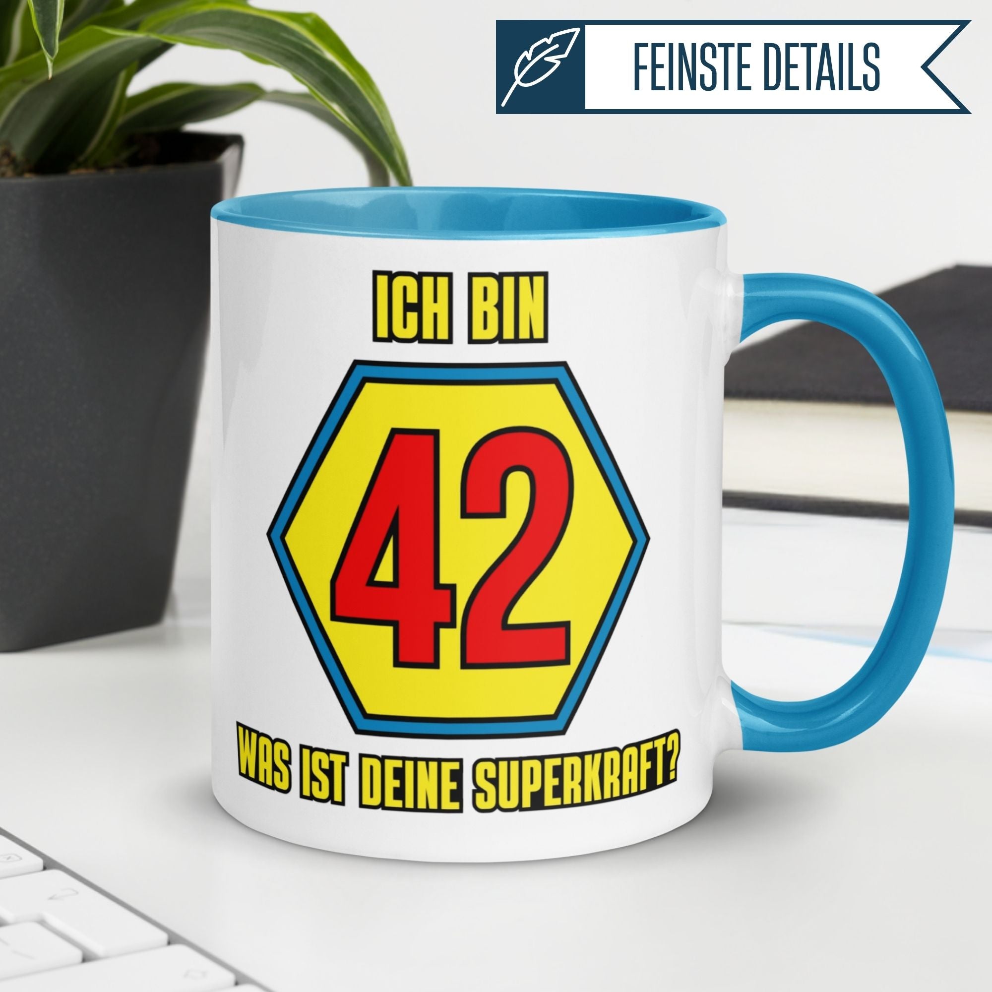 Momentals® Tasse 42. Geburtstag | Superheld & Spruch | Ich bin 42 und was ist deine Superkraft