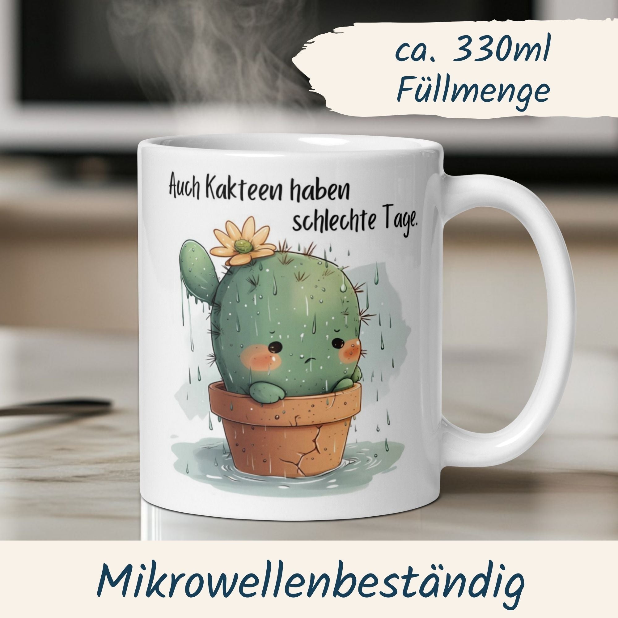 Momentals Tasse mit süßem Kaktus und Spruch: "Auch Kakteen haben schlechte Tage" für gute Laune.