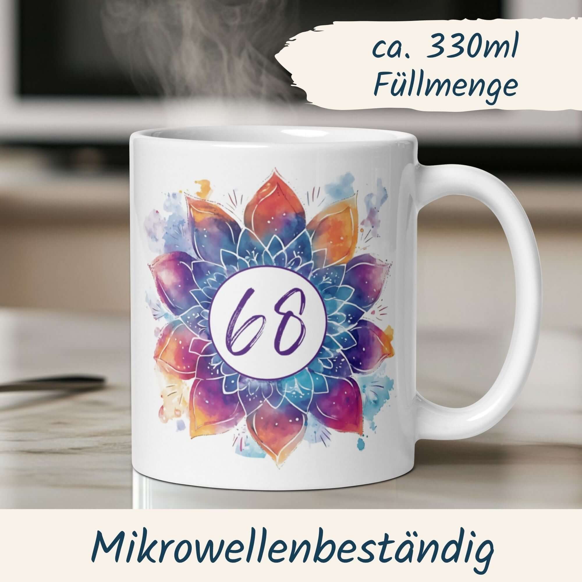 Momentals® Tasse 68. Geburtstag | Mandala Motiv | Farbenfrohes Muster mit Alterszahl • Momentals