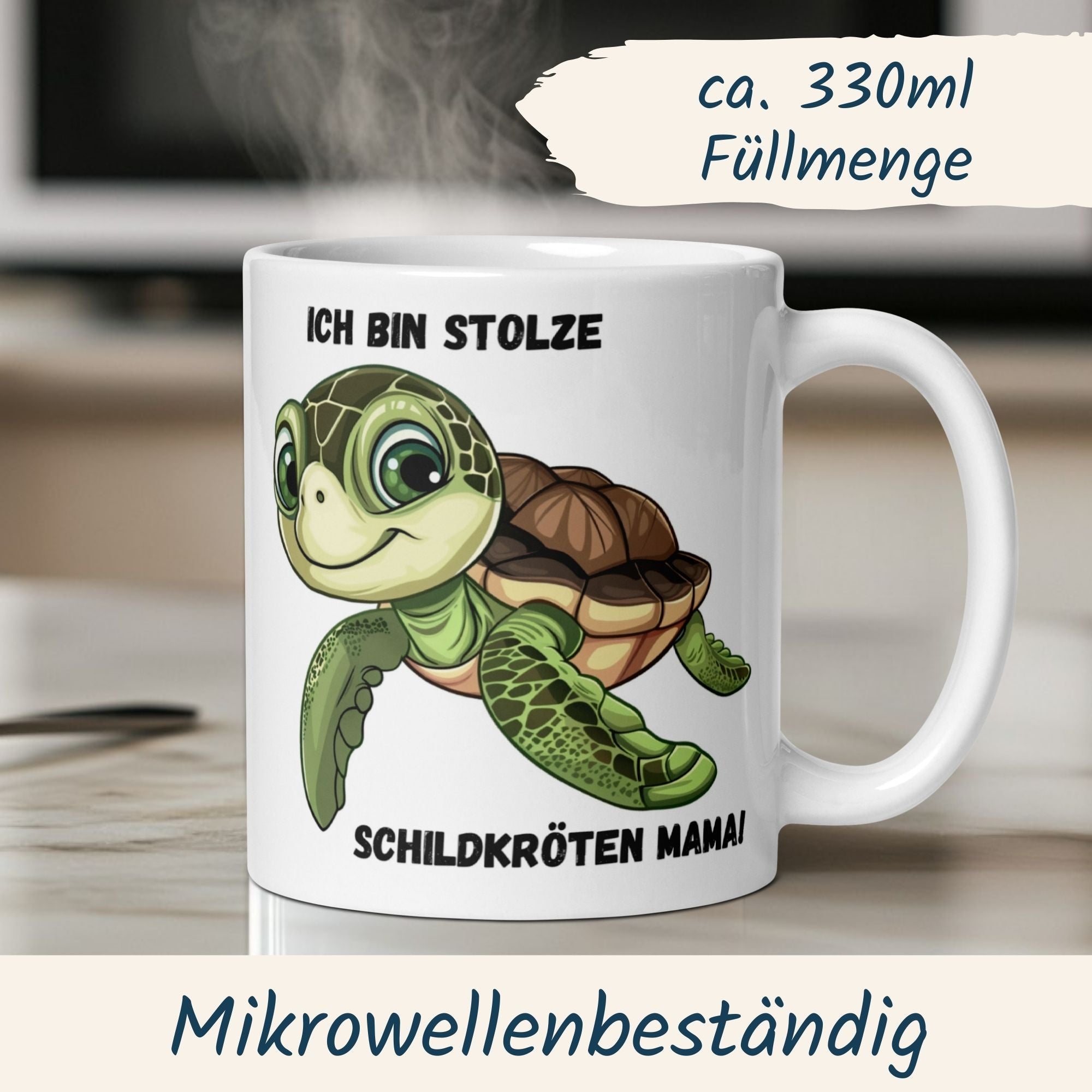 Niedliche Schildkröten-Tasse mit Spruch: Ich bin stolze Schildkröten Mama, ideal für Tierliebhaber.