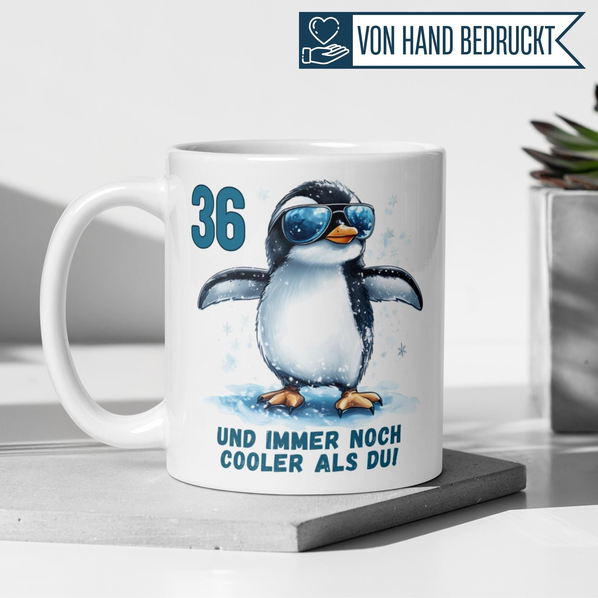 Momentals® Tasse 36. Geburtstag | Pinguin & Spruch | 36 und immer noch cooler als du • Momentals