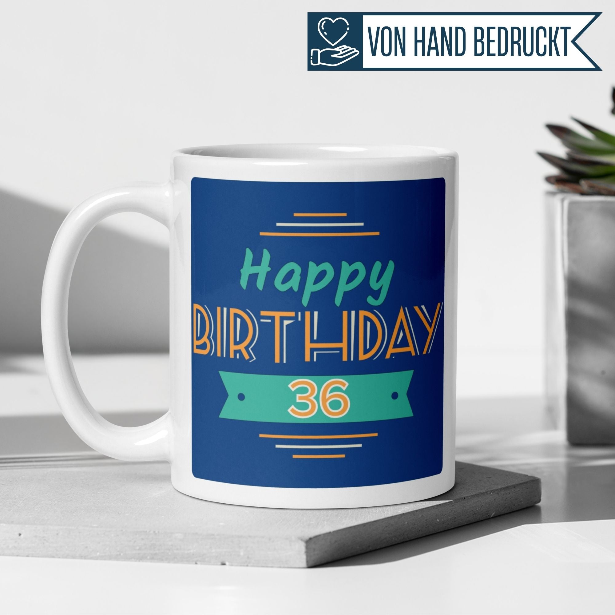 Momentals® Tasse 36. Geburtstag | Retro & Spruch | Farbenfrohes Happy Birthday • Momentals