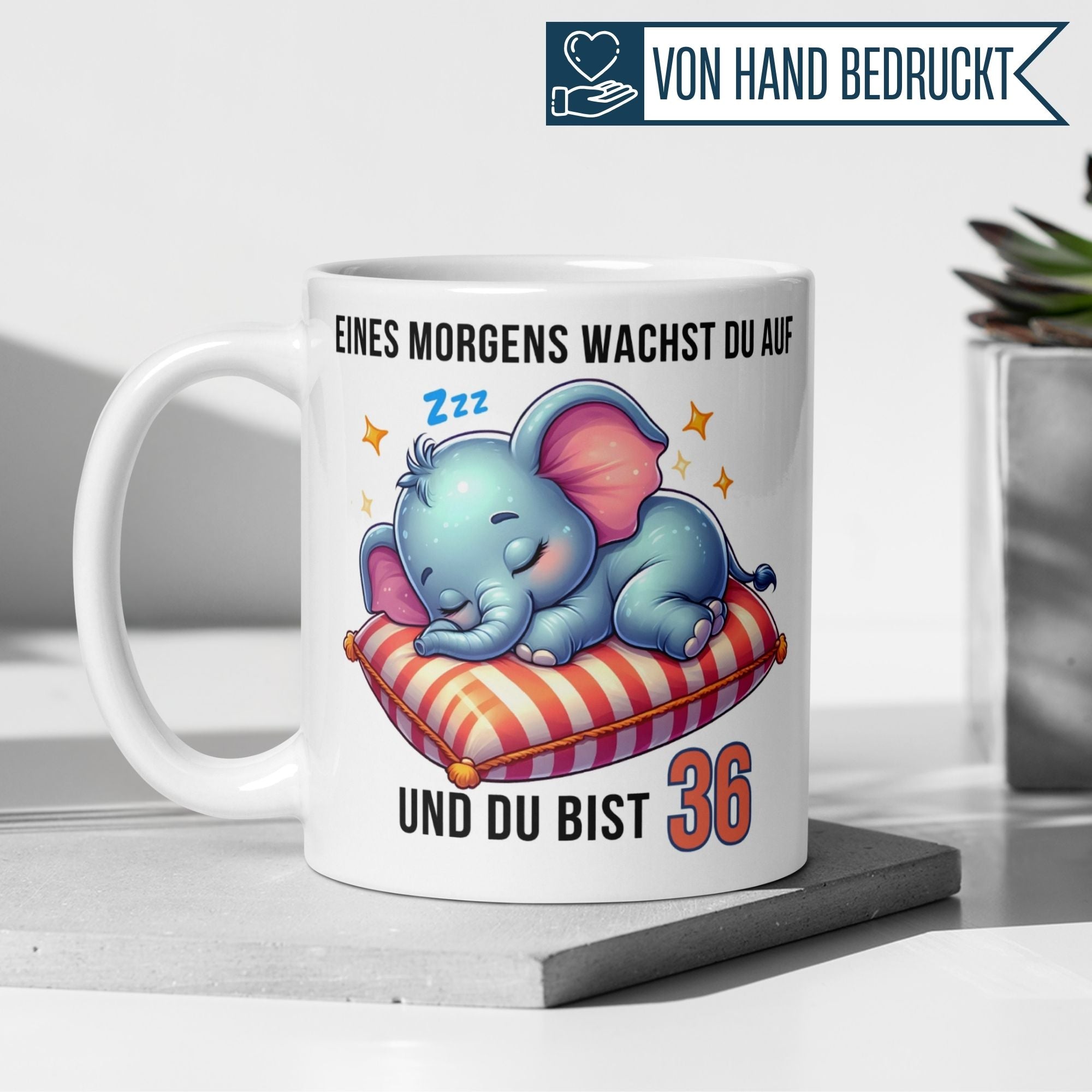 Momentals® Tasse 36. Geburtstag | Elefant & Spruch | Eines Morgens wachst du auf und du bist 36 • Momentals