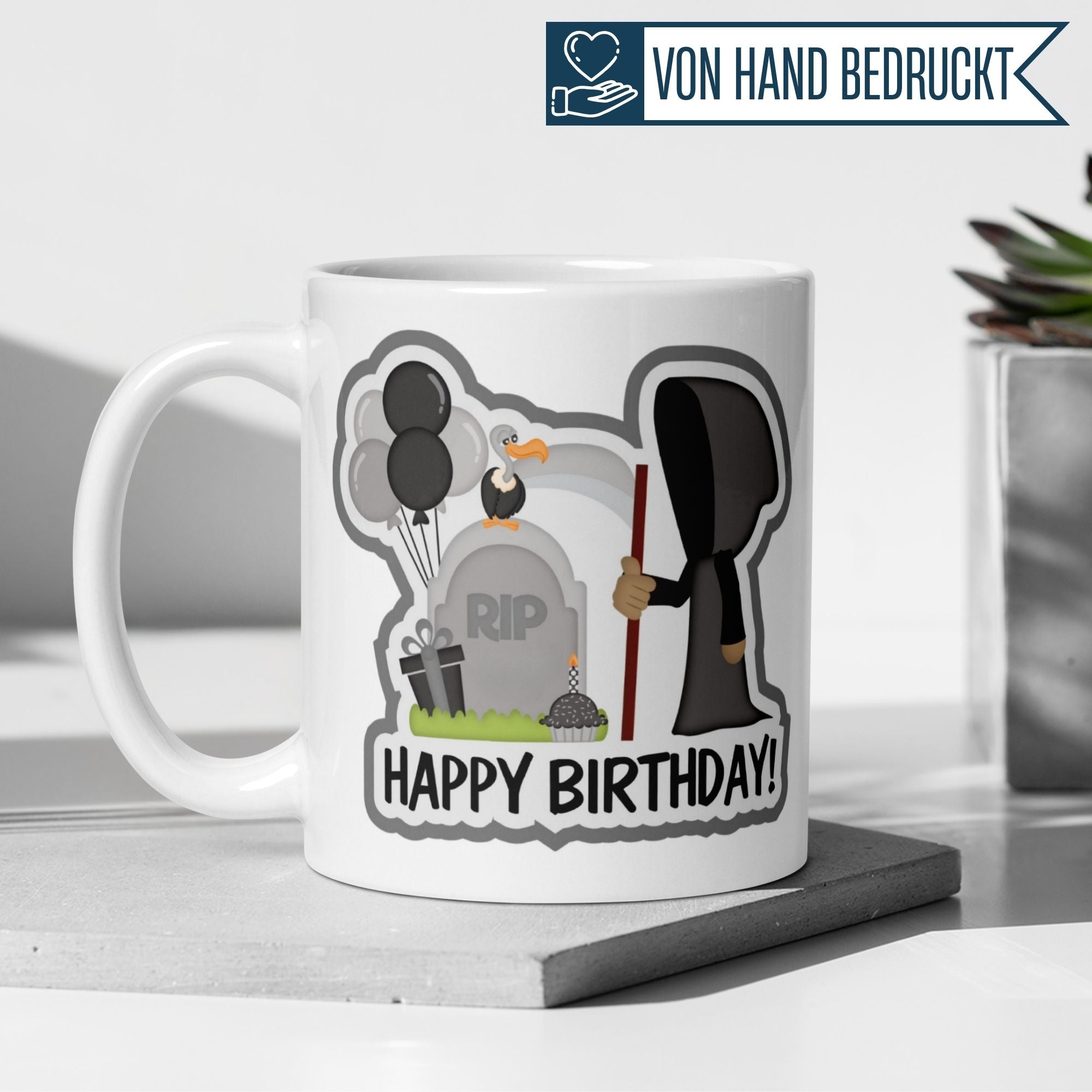 Momentals® Tasse Geburtstag | Sensenmann & Grabstein | Happy Birthday