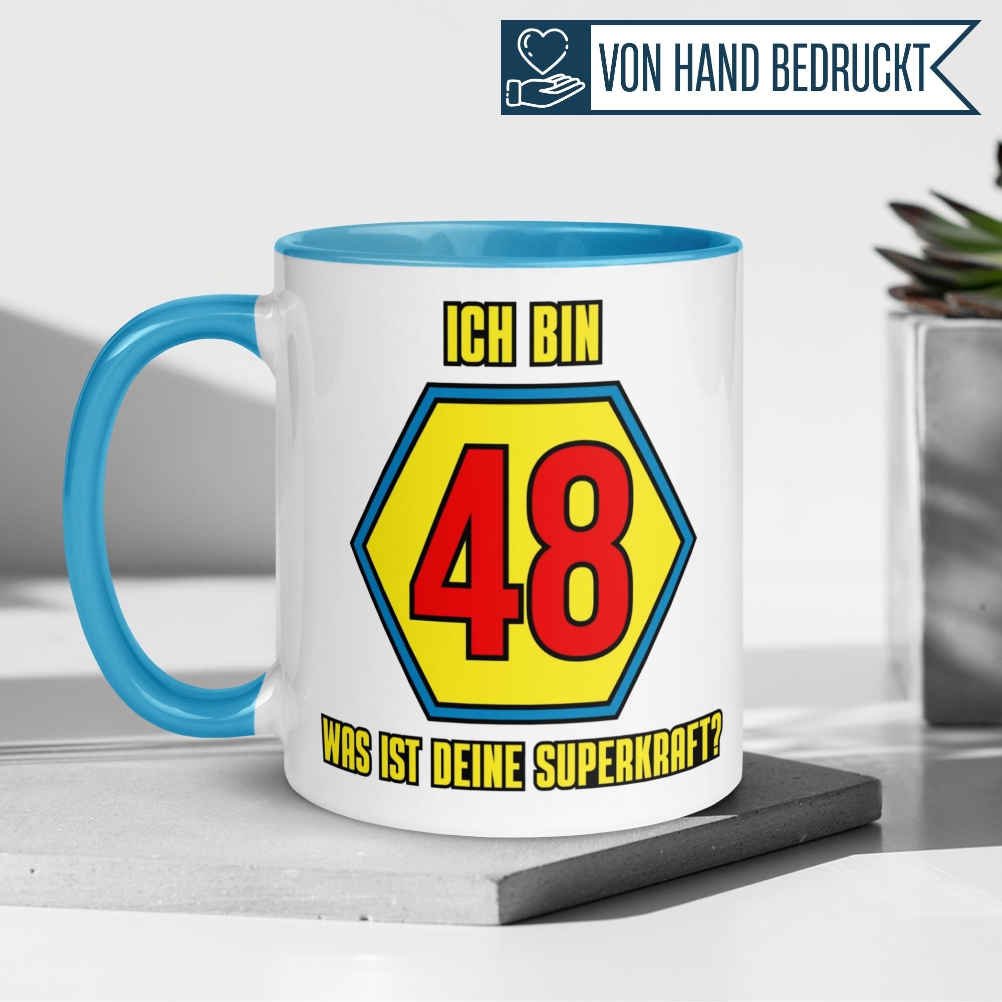 Momentals® Tasse 48. Geburtstag | Superheld & Spruch | Ich bin 48 und was ist deine Superkraft