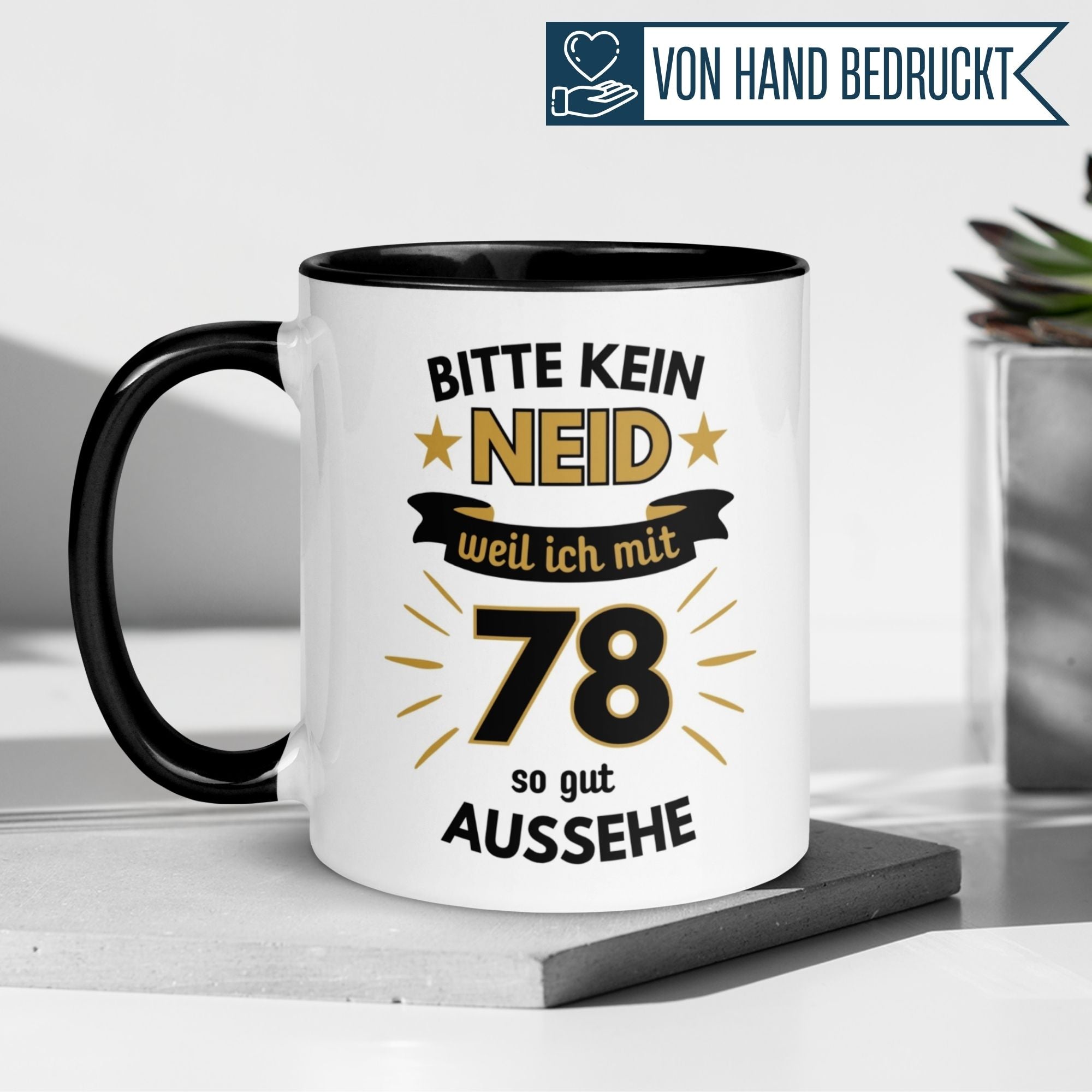 Momentals® 78. Geburtstag Tasse mit humorvollem Spruch für Opa – Bitte kein Neid, weil ich so gut aussehe!