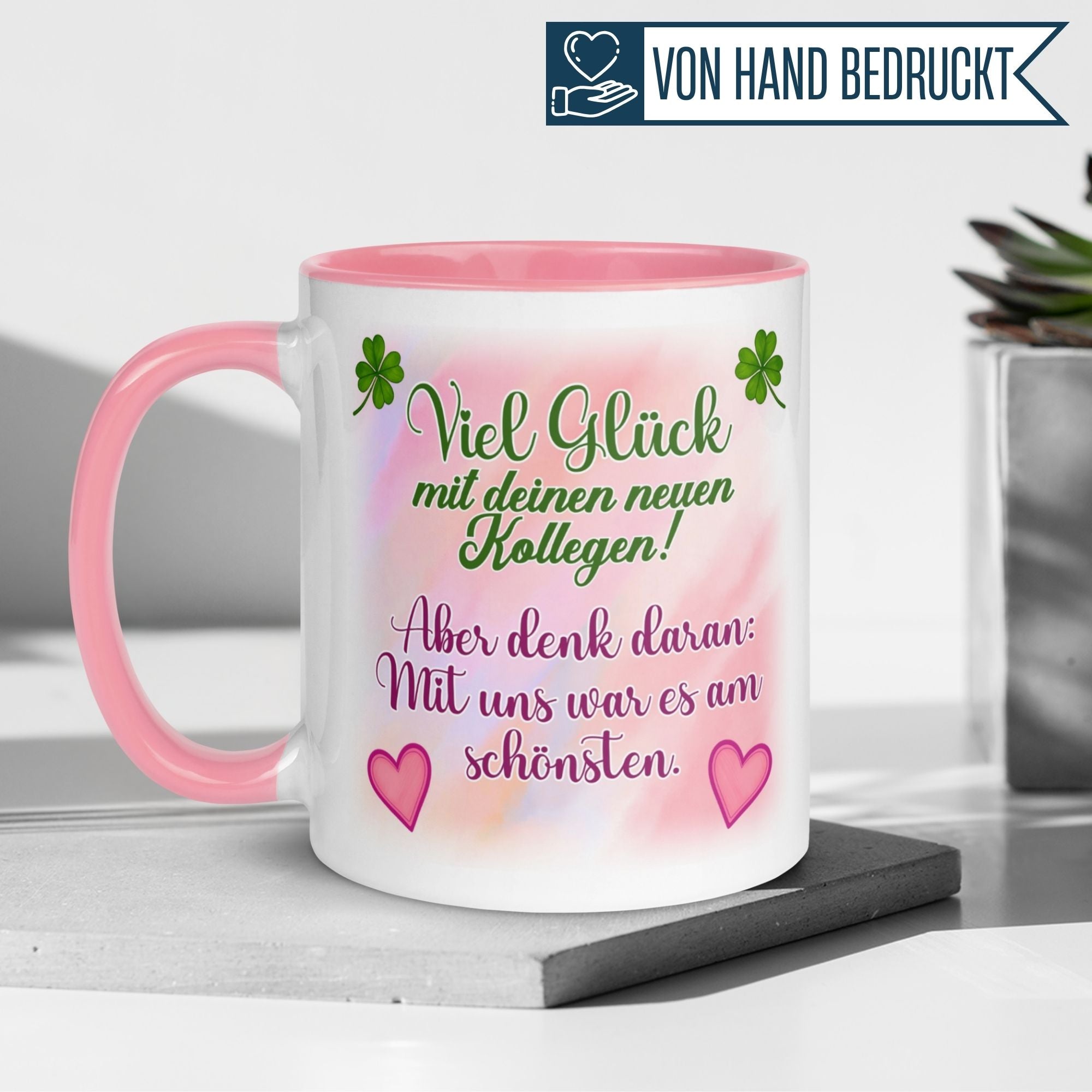 Momentals® Tasse Abschied | Kleeblatt & Herzen | Viel Glück mit deinen neuen Kollegen