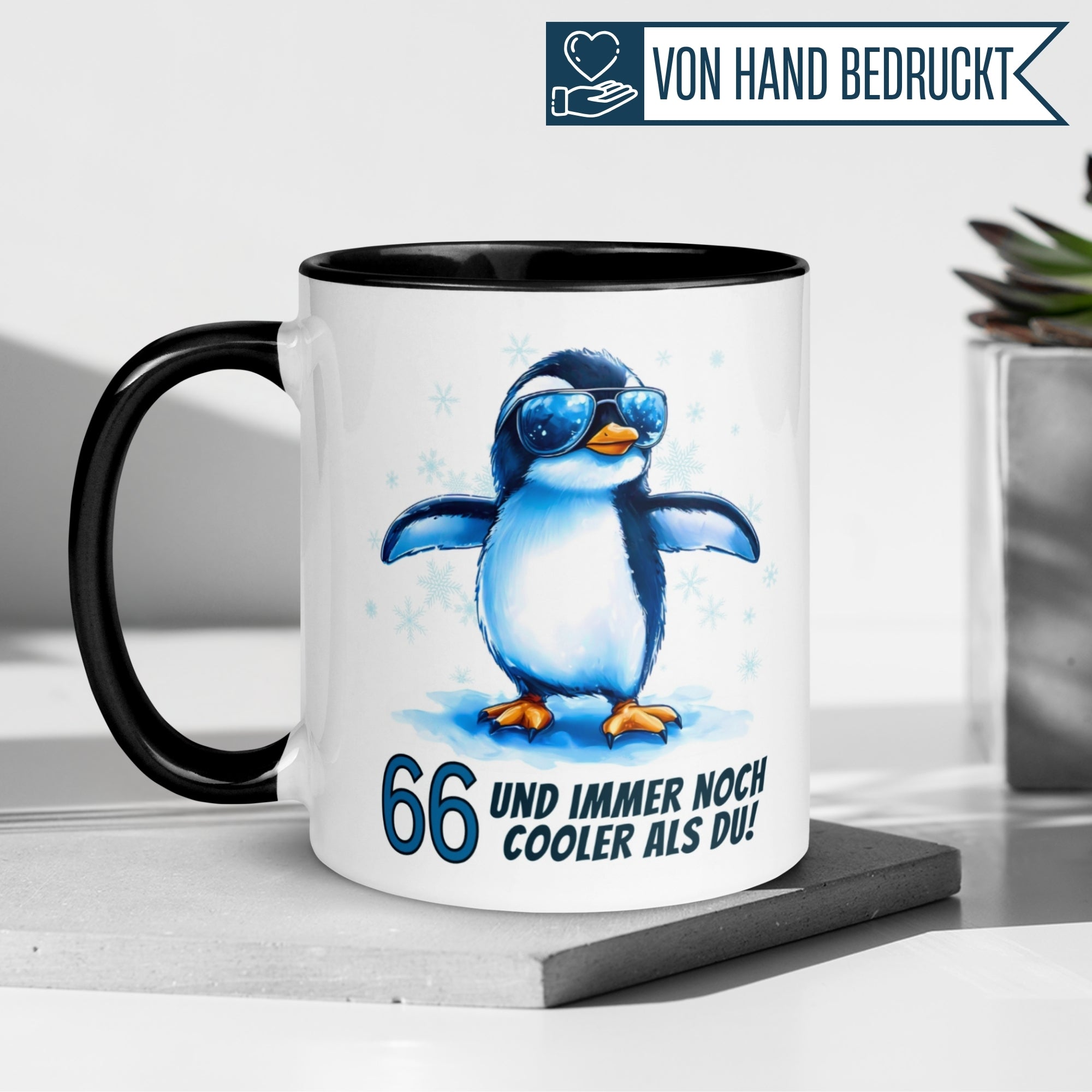 Momentals® Tasse 66. Geburtstag | Pinguin & Spruch | 66 und immer noch cooler als du