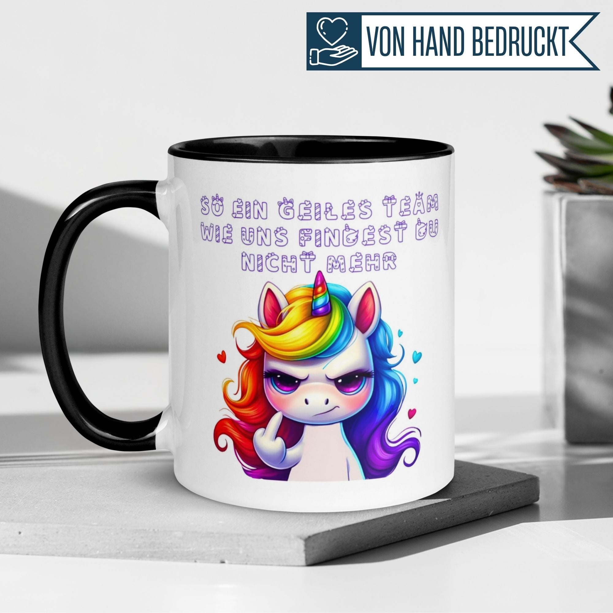 Momentals Tasse mit frechem Einhorn und Spruch für Teamkolleginnen, ein tolles Dankeschön!