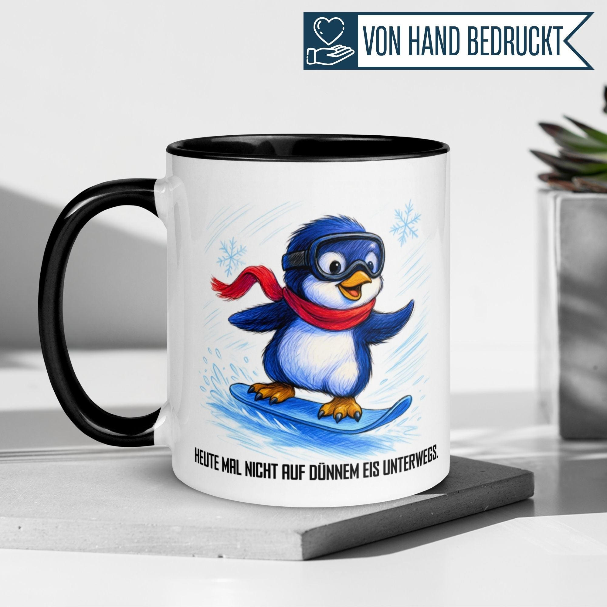 Momentals® Tasse | Pinguin & Spruch | Heut mal nicht auf dünnem Eis unterwegs
