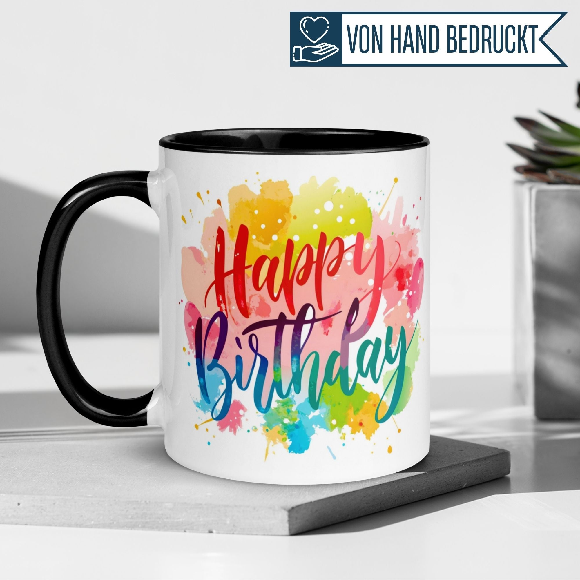 Tasse Geburtstag – „Aquarell Happy Birthday“ – Geburtstagsgeschenk Mann Frau