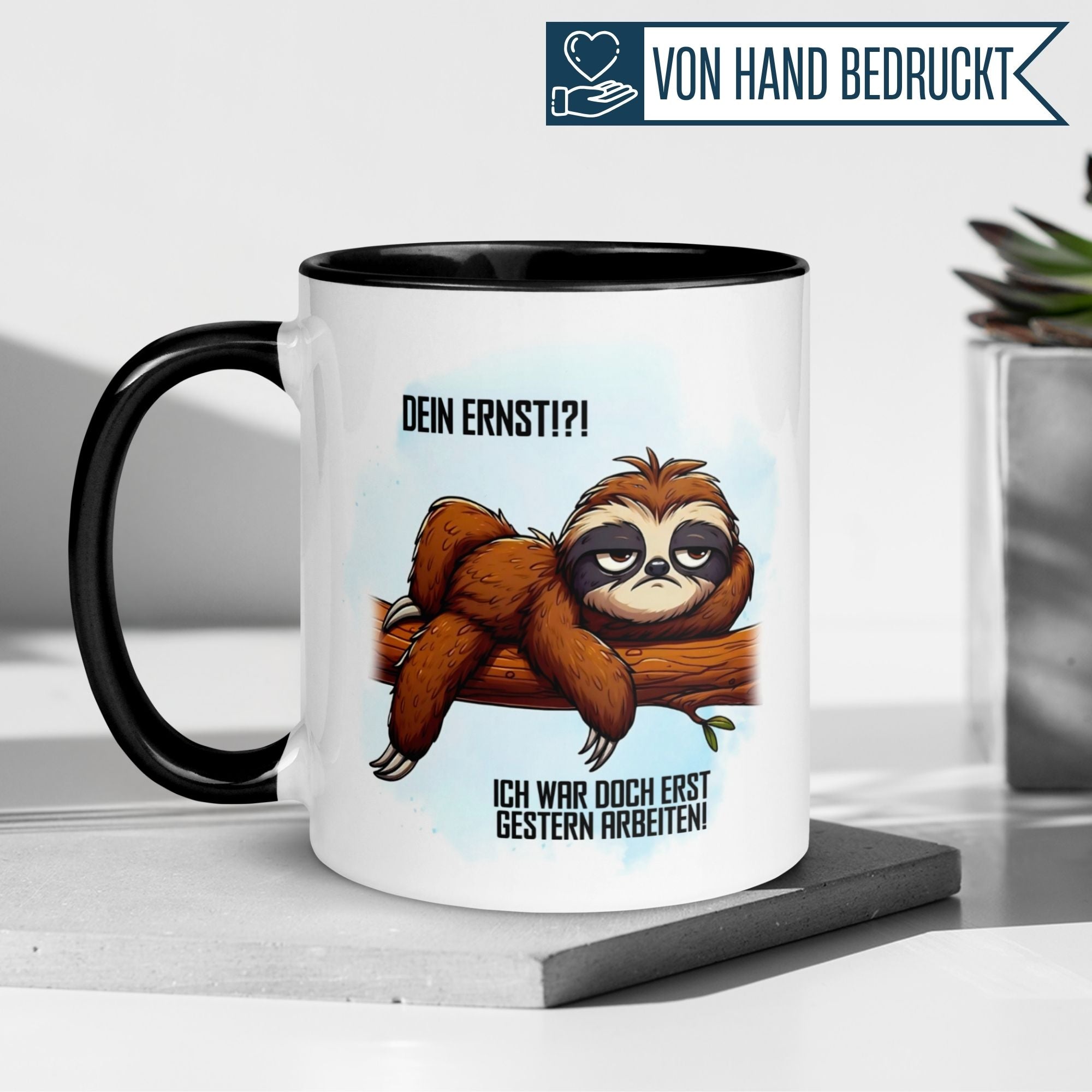Momentals® sloth mug with humorous quote for morning people, perfect gift for sleepyheads.