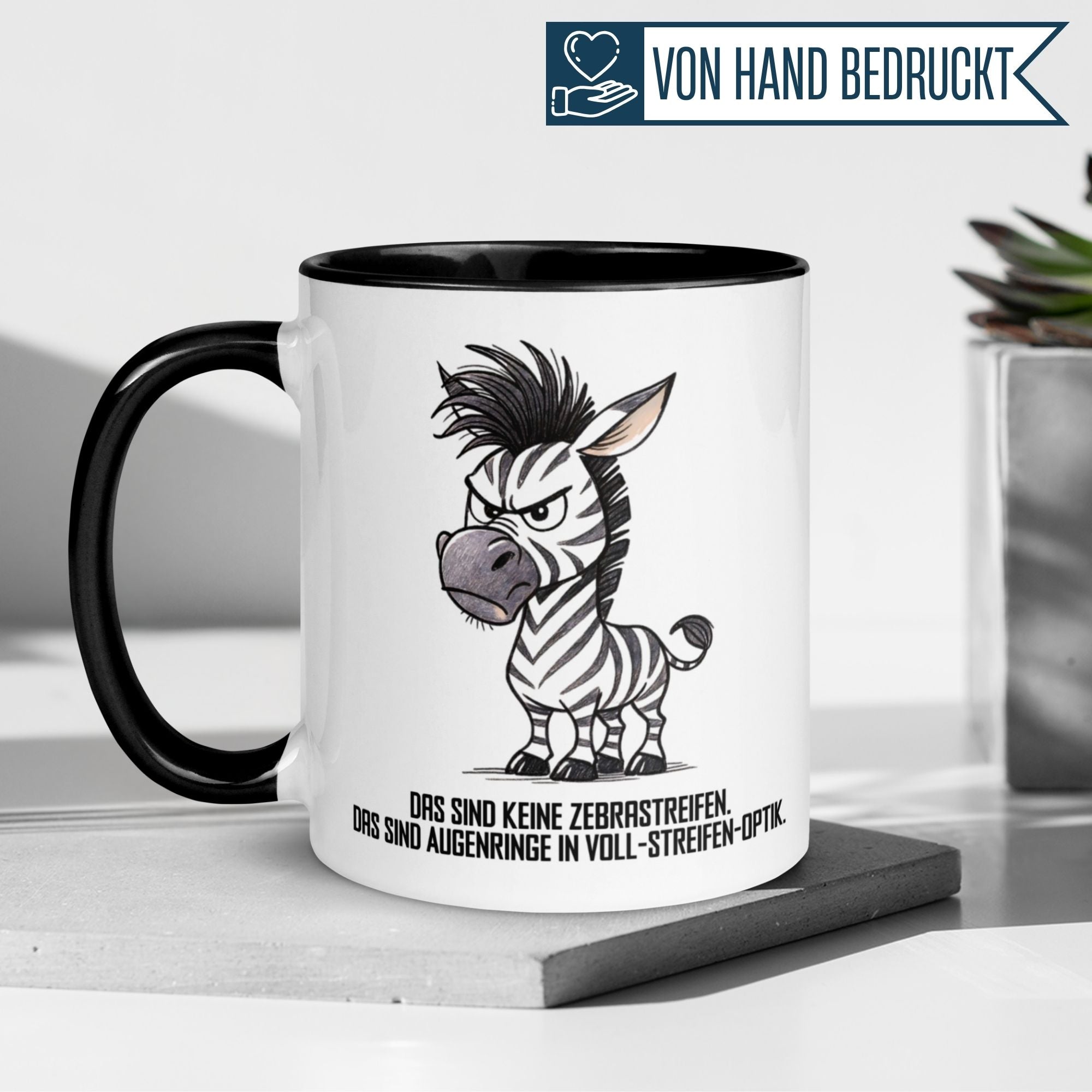 Momentals Tasse mit Zebra-Motiv und Spruch "Das sind keine Zebrastreifen" für Morgenmuffel.