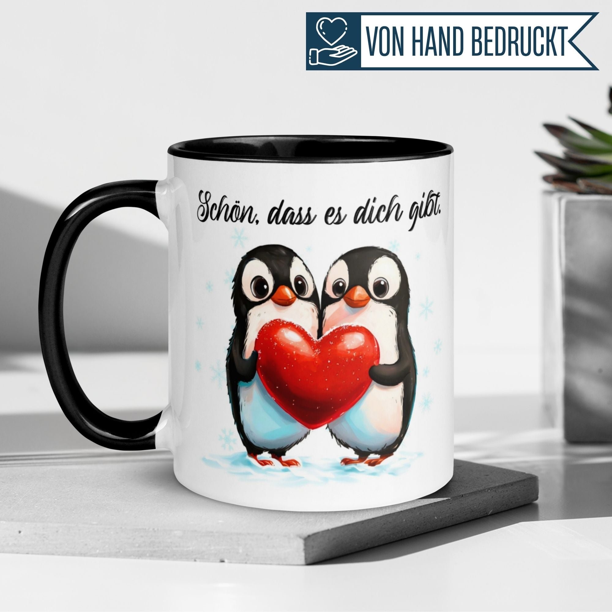 Momentals Tasse mit Pinguinen, Herz und Dankeschön Aufschrift "Schön, dass es dich gibt"