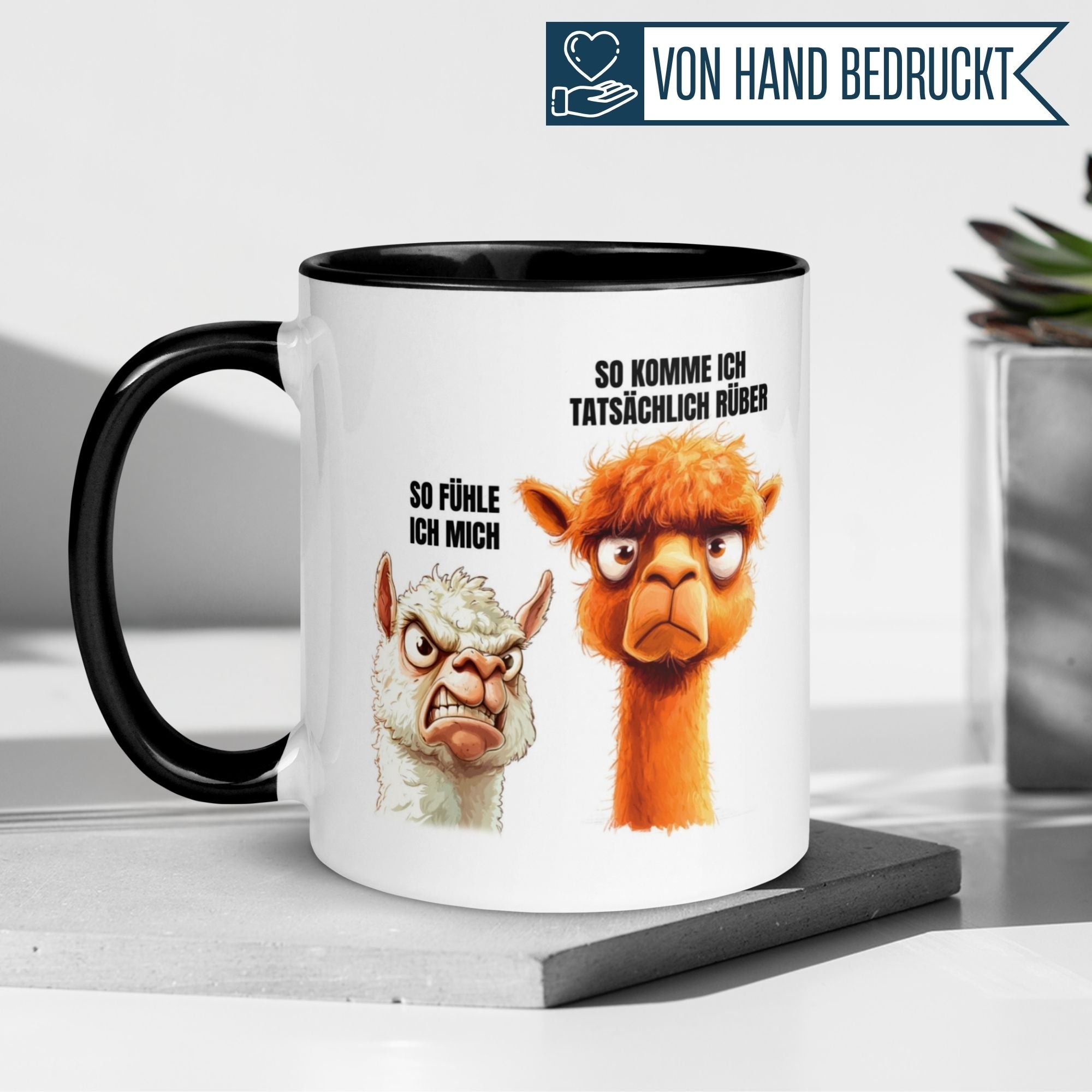 Momentals Tasse mit Alpaka und Lama Motiv - humorvolle Message für Tierliebhaber.