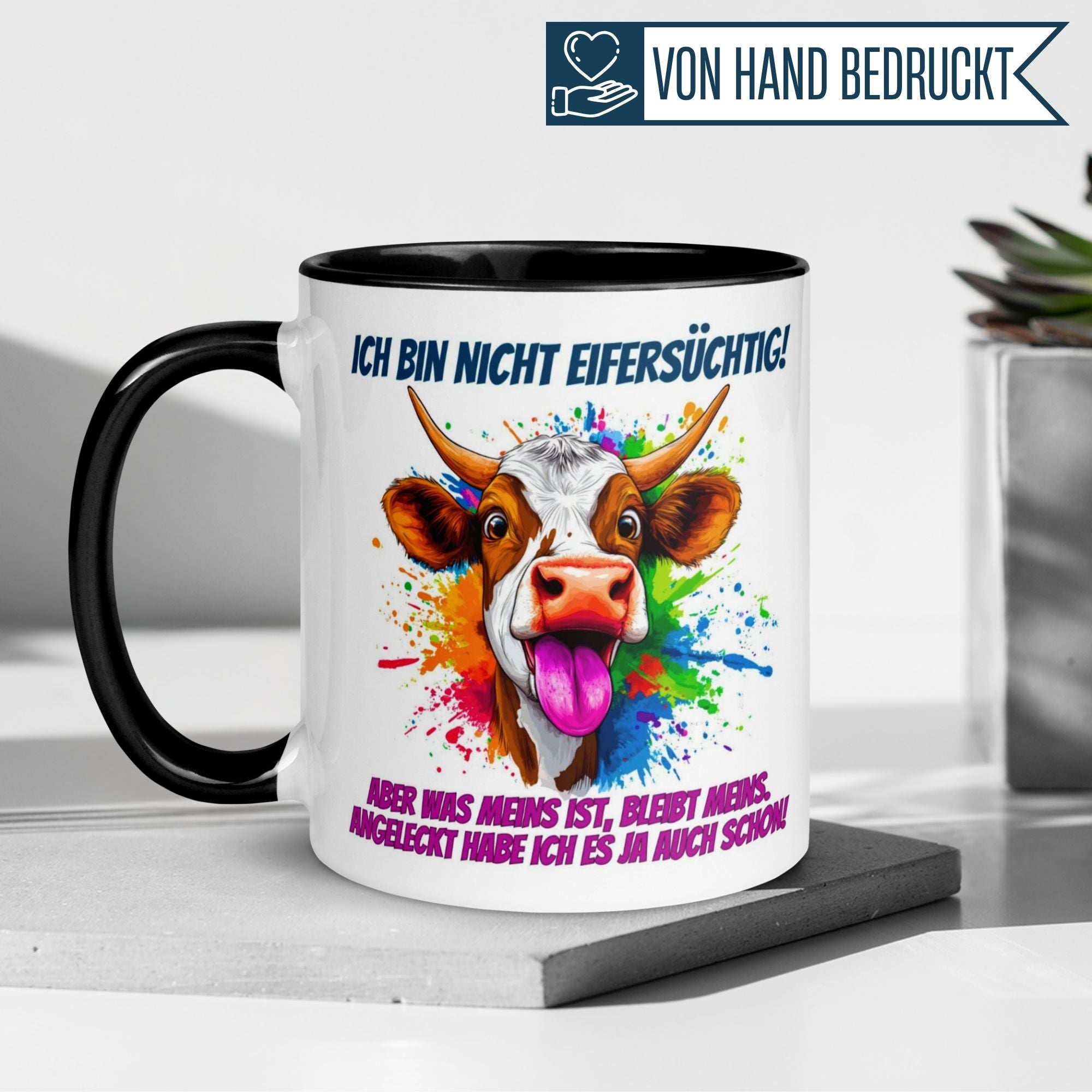 Momentals® Tasse Liebe | Kuh & Spruch | Angeleckt – meins ist meins!
