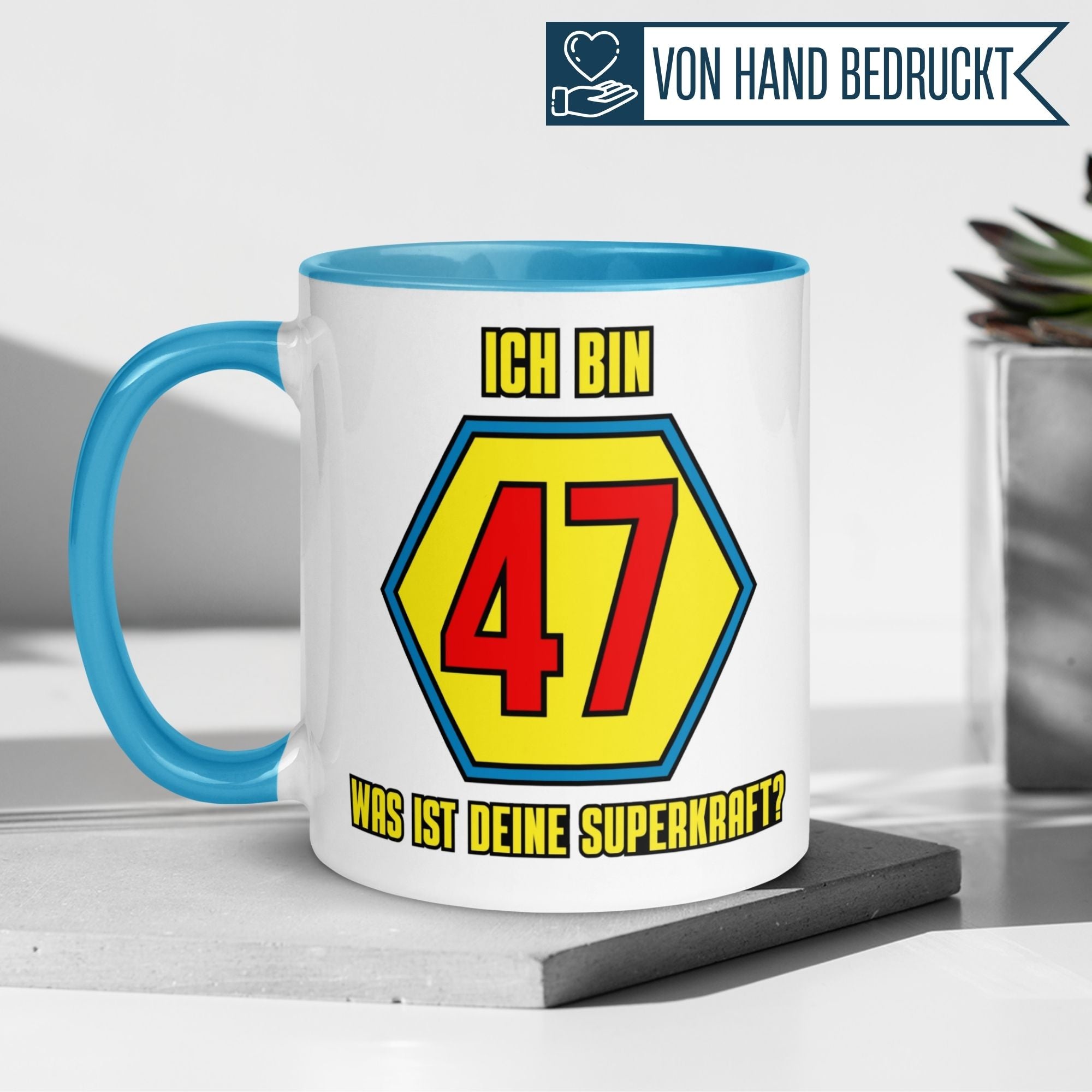 Momentals® Tasse 47. Geburtstag | Superheld & Spruch | Ich bin 47 und was ist deine Superkraft