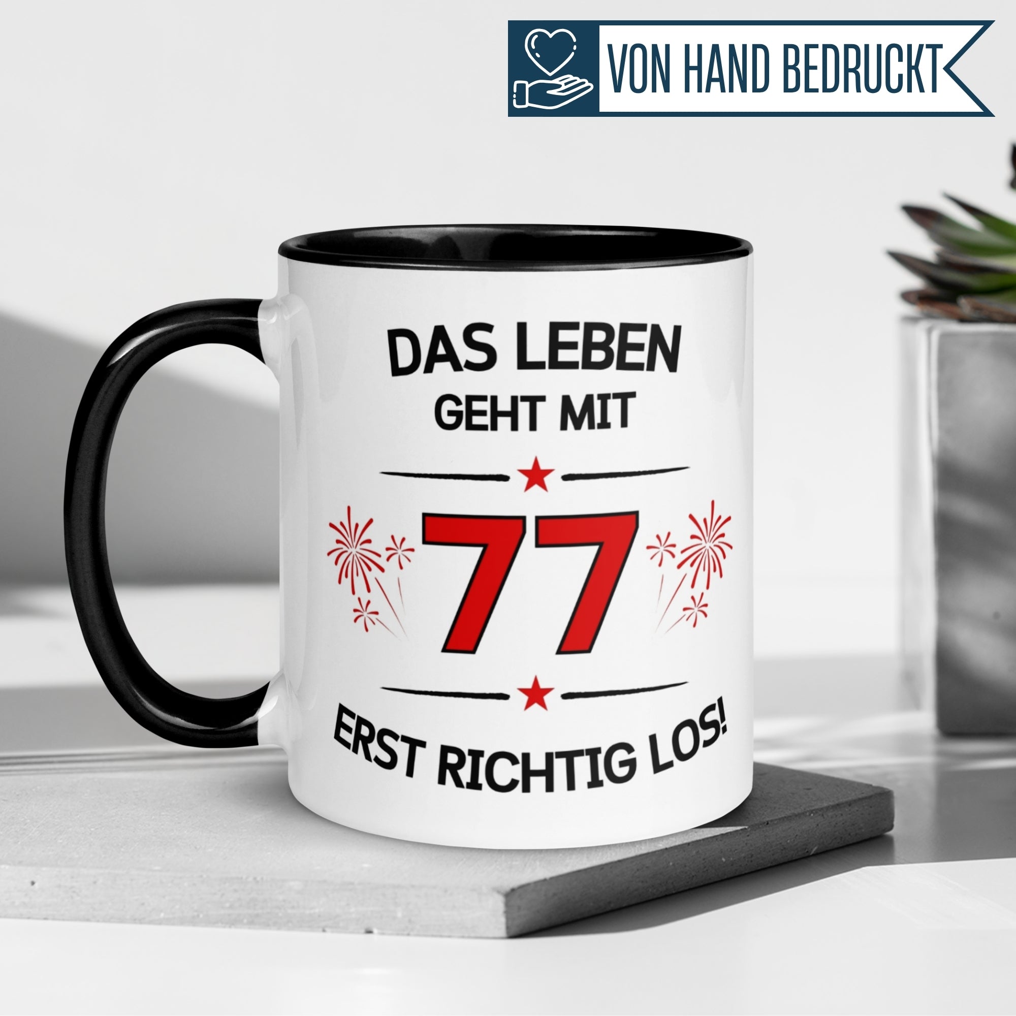 Tasse 77. Geburtstag Mann Frau – „Das Leben geht mit 77 erst Los“ – Geschenk zum Geburtstag Männer Frauen