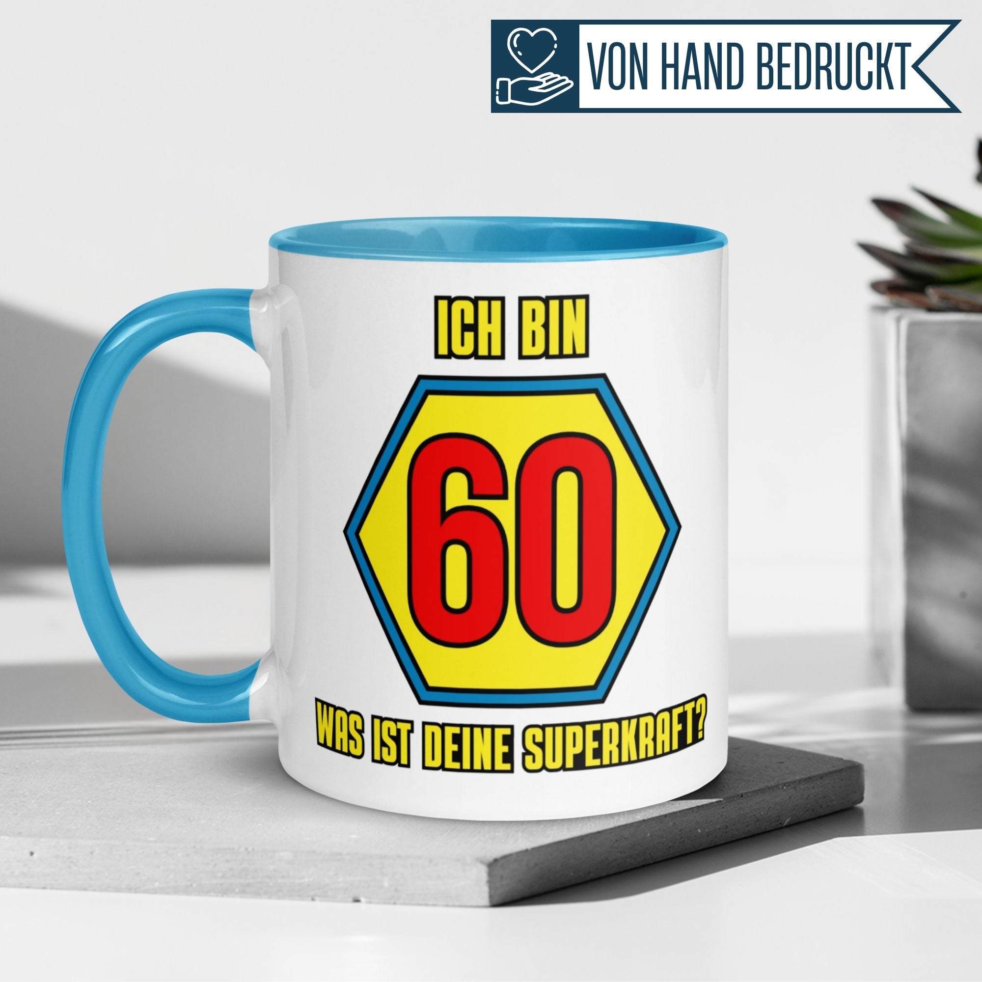 Momentals® Tasse 60. Geburtstag | Superheld & Spruch | Ich bin 60 und was ist deine Superkraft