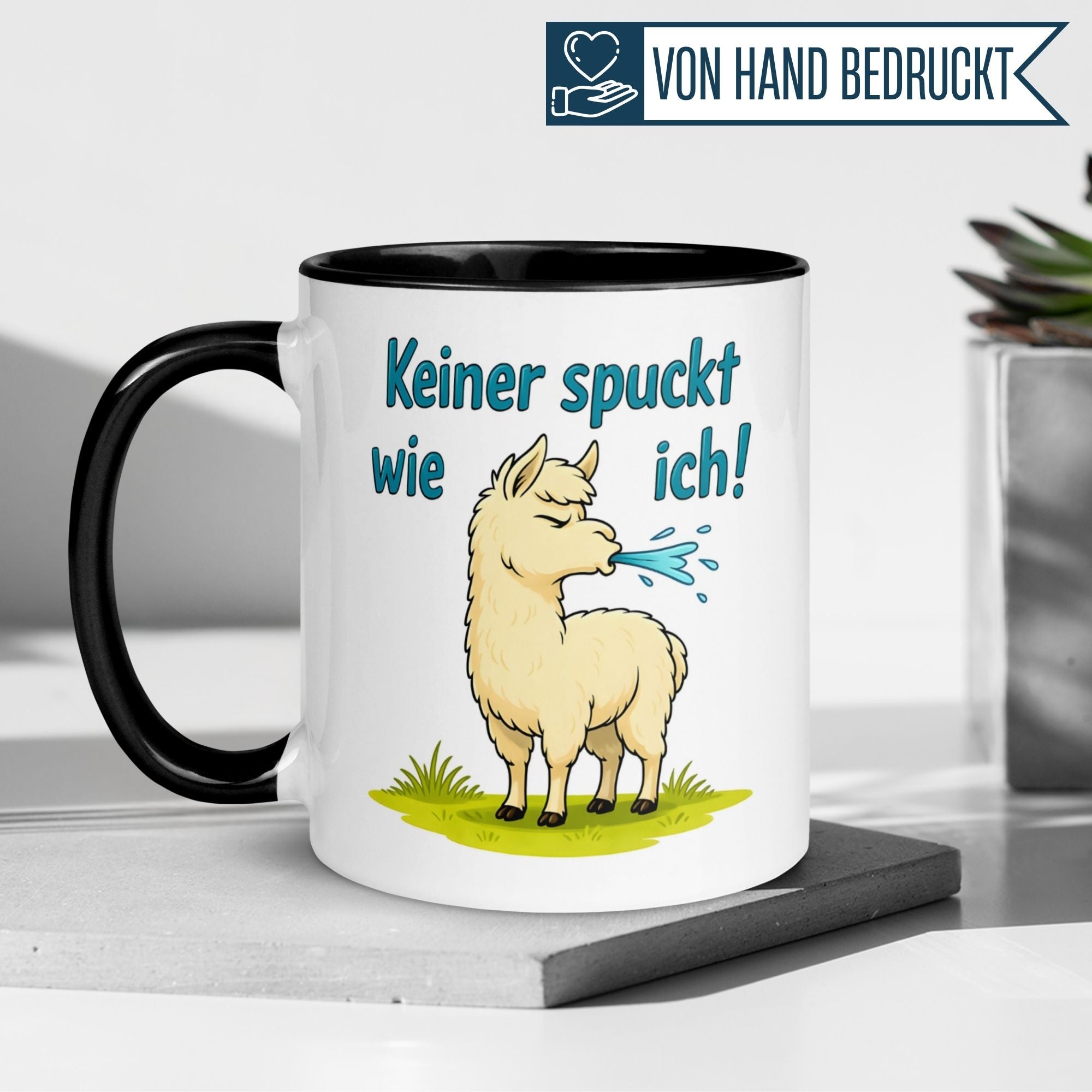 Tasse Lama – „Keiner spuckt wie ich“ – lustiger Lama Geschenk Becher