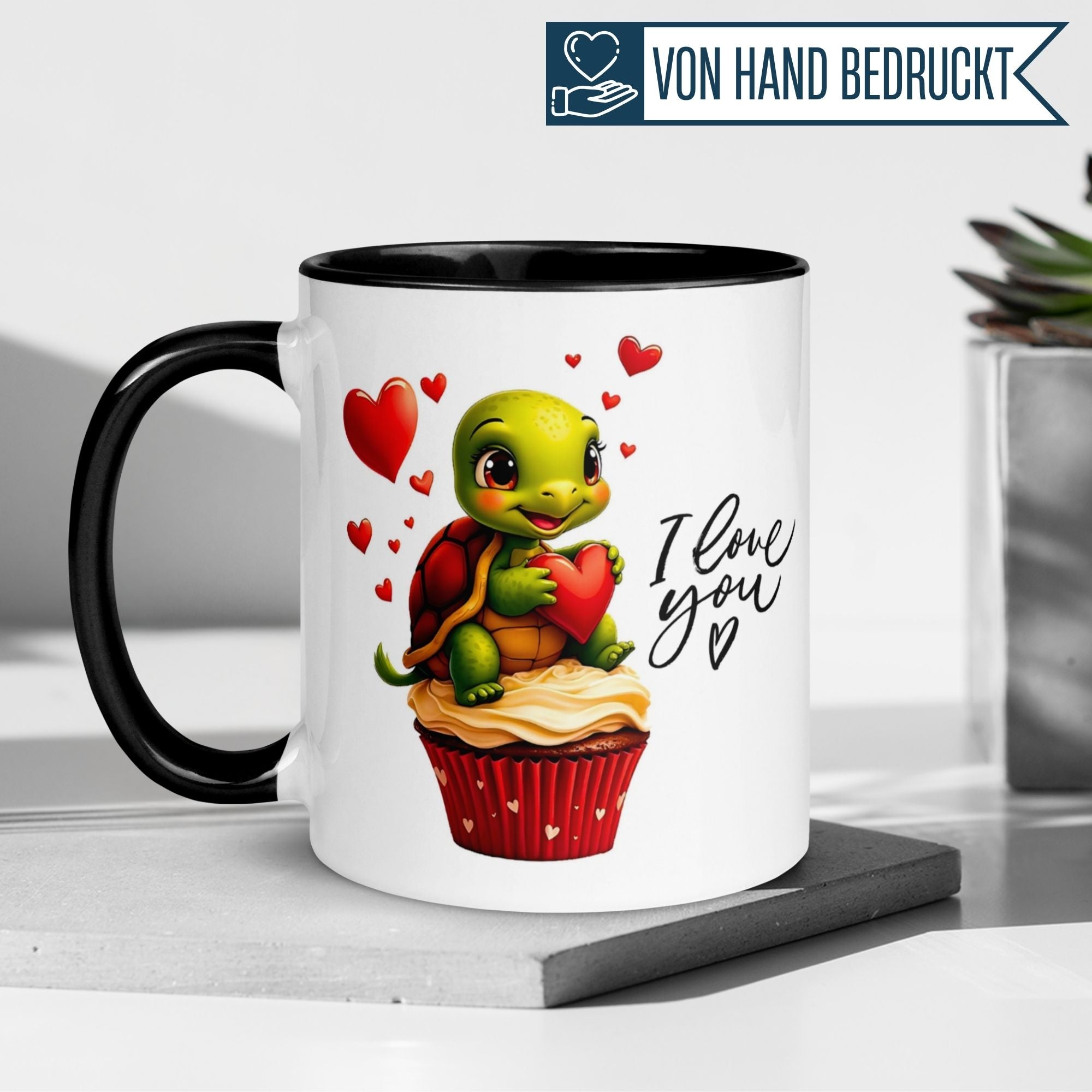 Tasse Liebe |Cupcake & Schildkröte | I love You mit Herzen