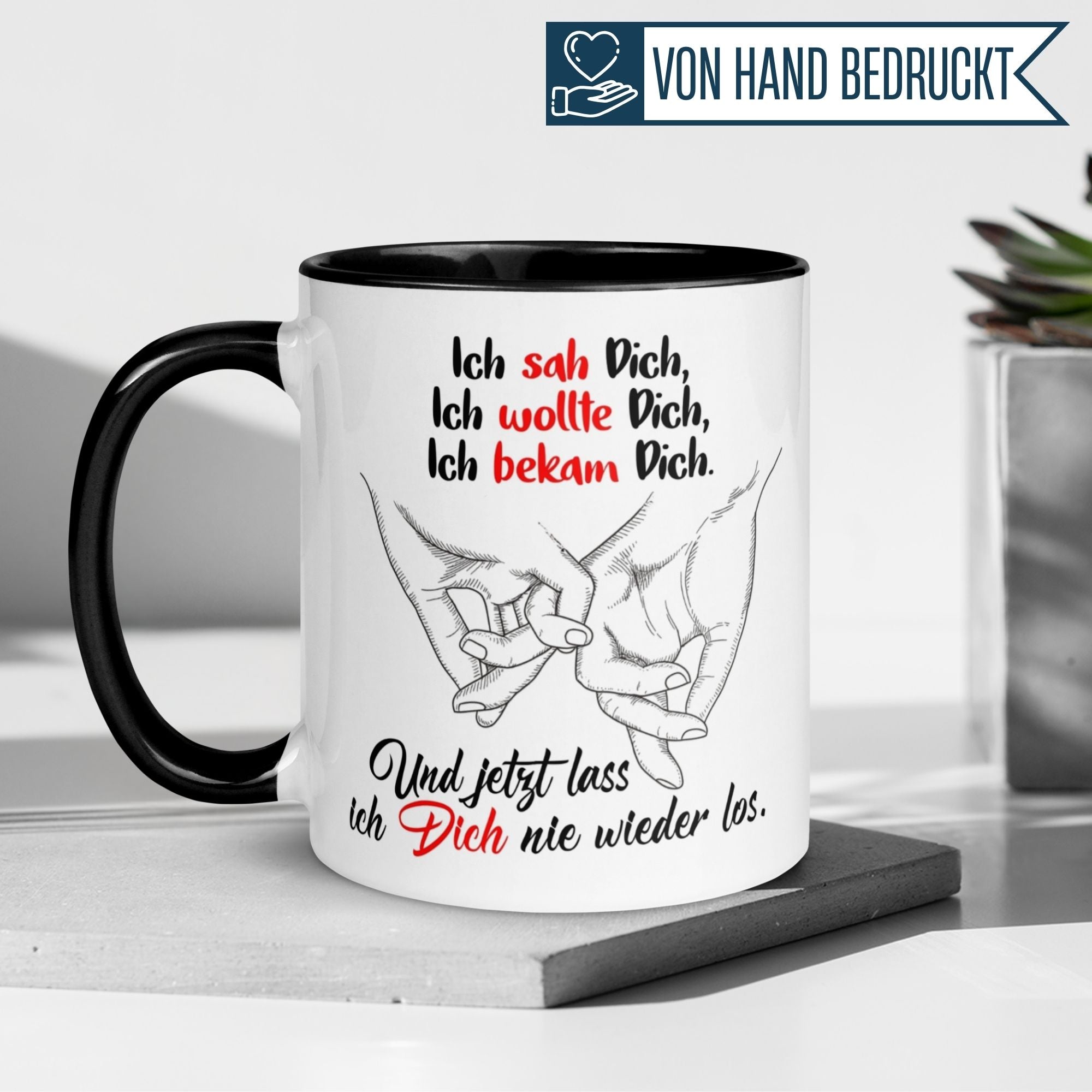 Momentals® Tasse Liebe | Hand & Hand | Und jetzt lass ich dich nie wieder los