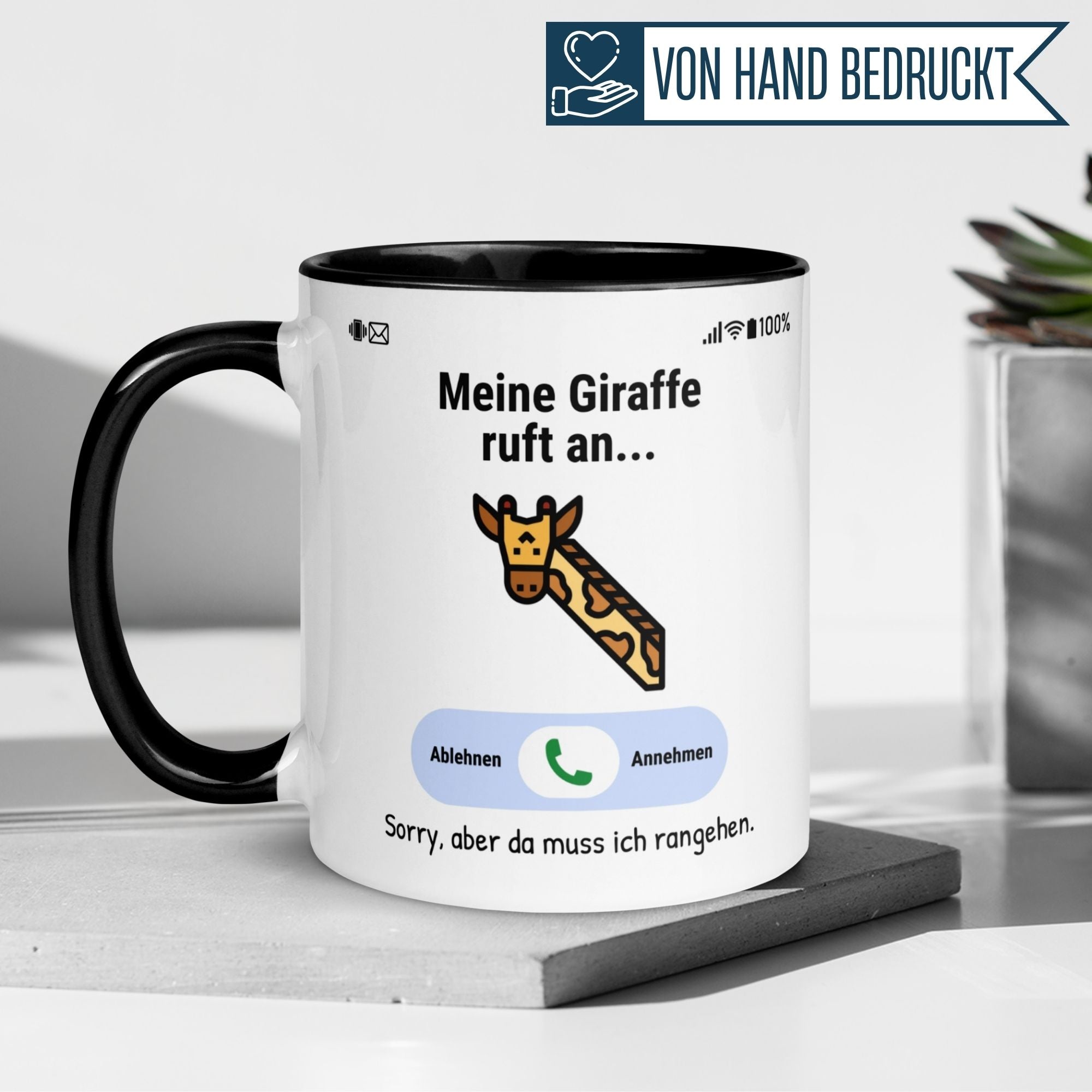 Tasse Giraffe – „Meine Giraffe ruft an“ – lustiger Giraffen Geschenk Becher