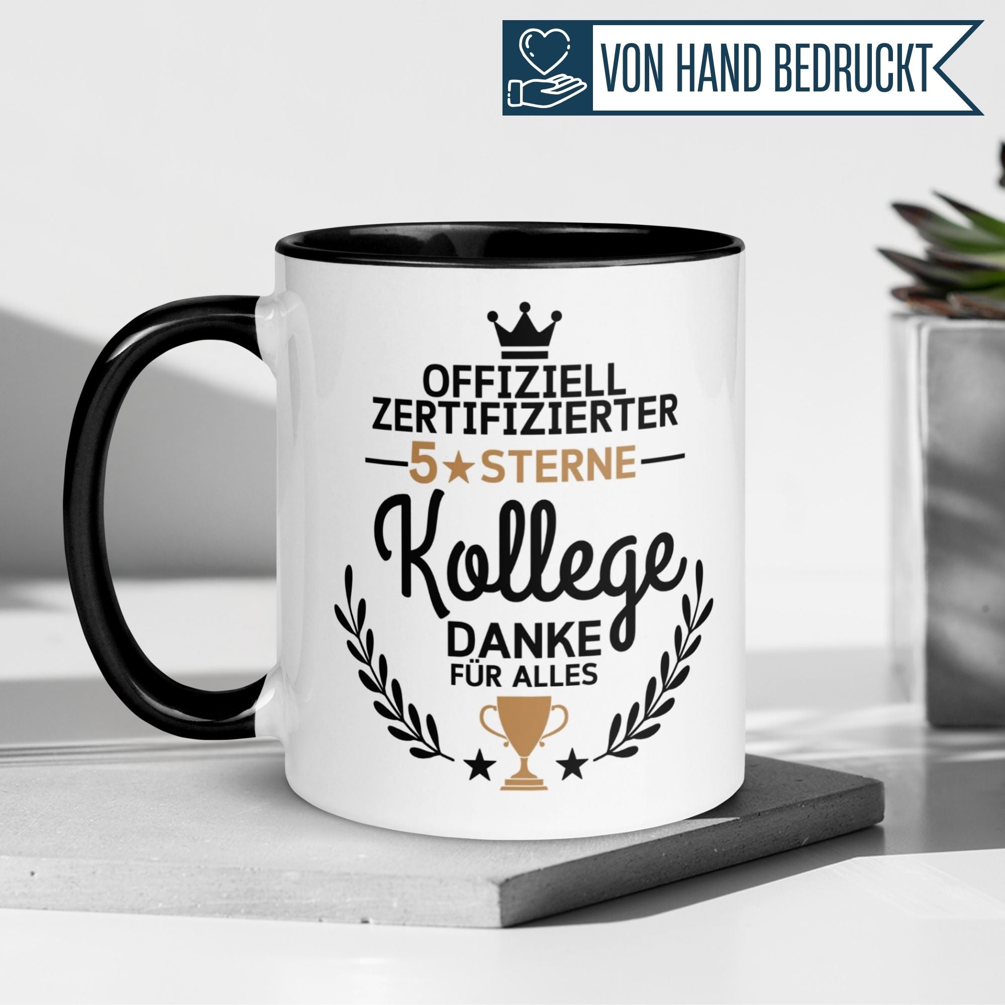 Momentals Tasse mit Spruch "5-Sterne Kollege" für Dankbarkeit und Teamgeist im Büro.