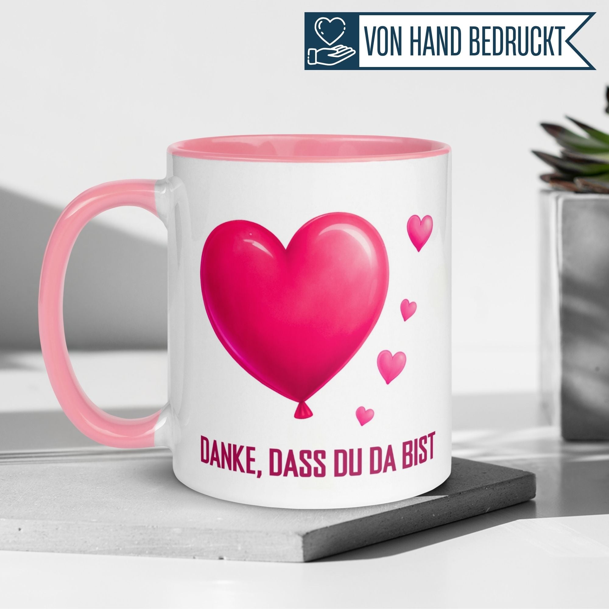 Momentals Tasse mit Herzballon, sprichwörtlich "Danke, dass du da bist" für jede Kaffeepause.