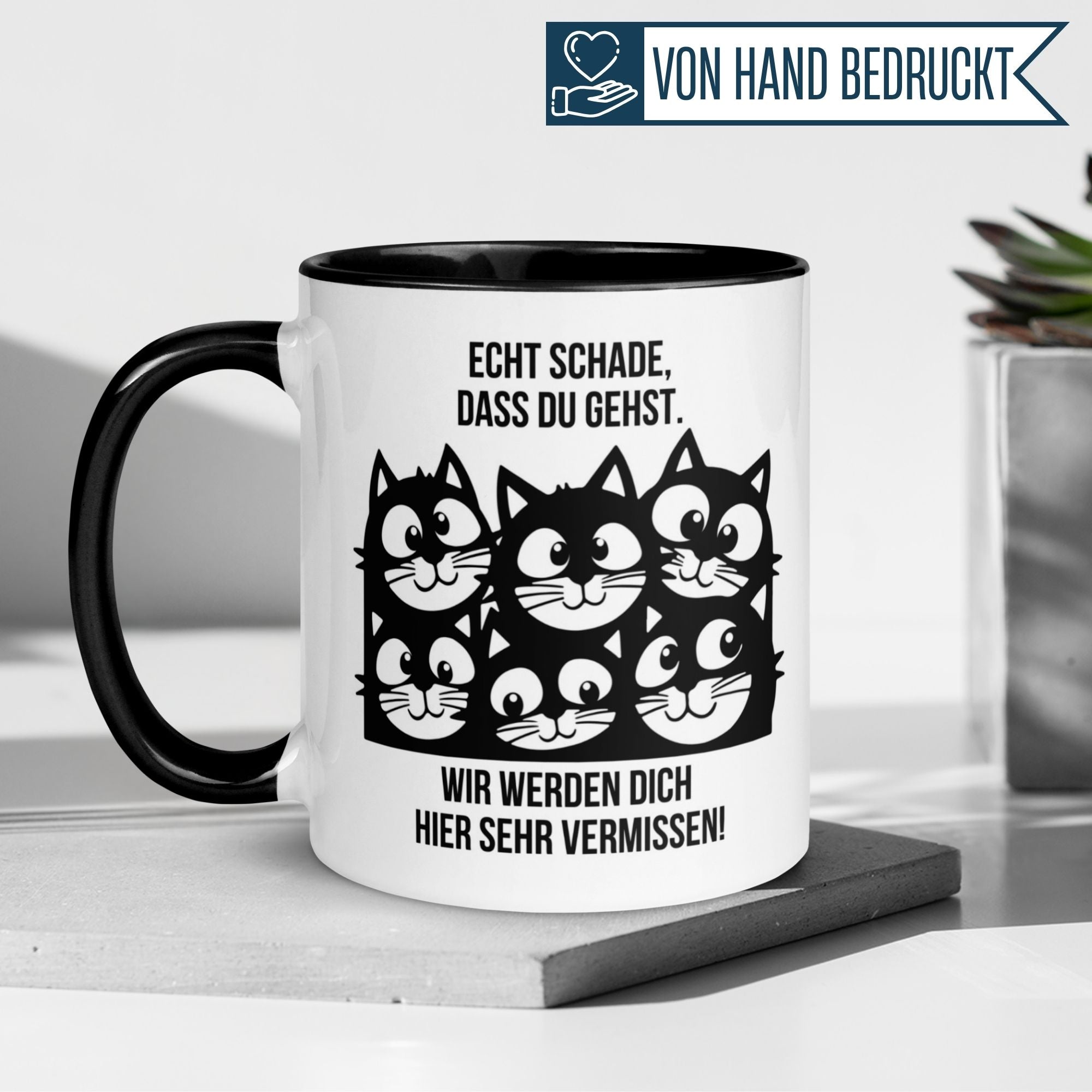 Momentals Tasse mit lustigen Katzen und Spruch für Abschiedsgeschenk, "Echt schade, dass du gehst."