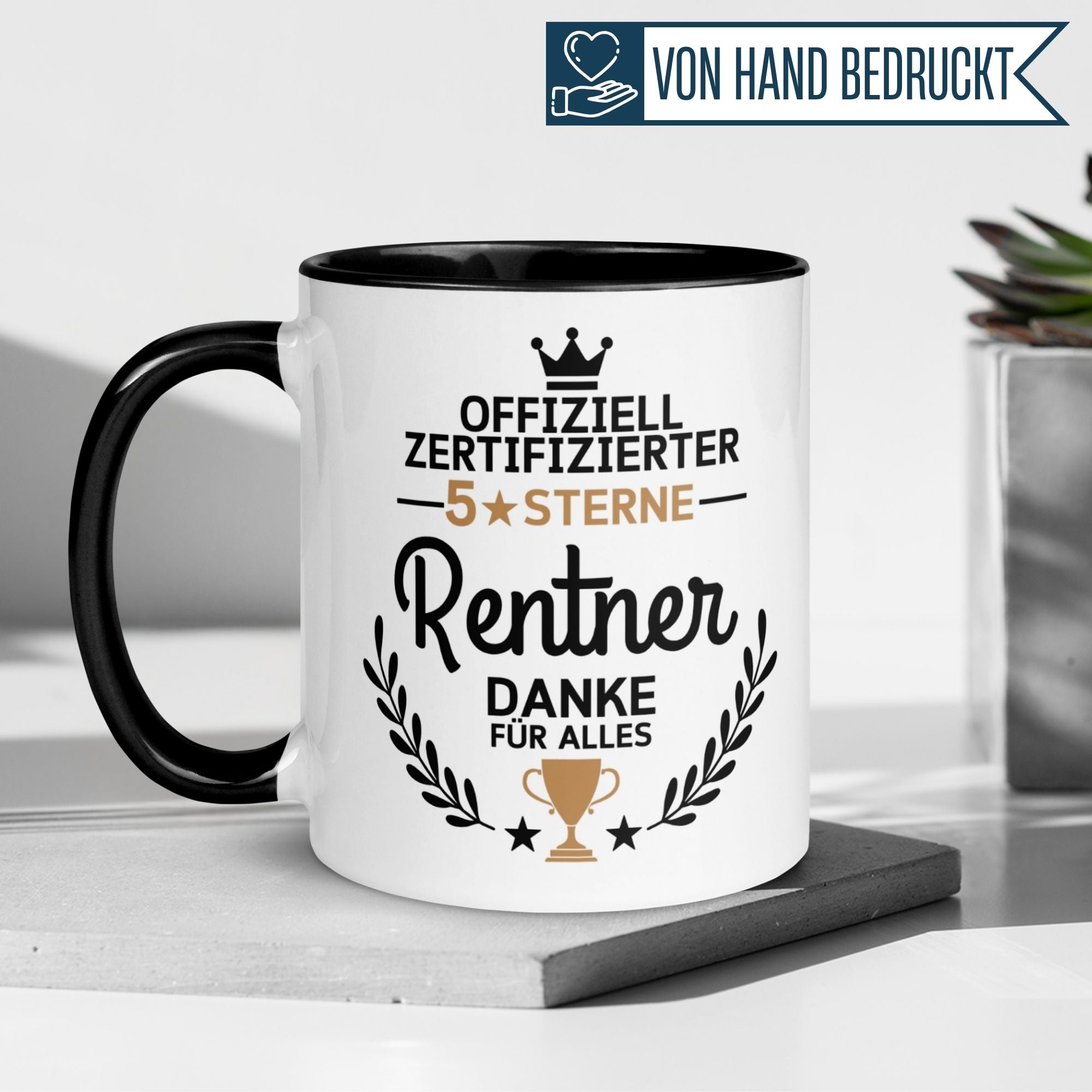 Tasse Rentner – „Offiziell zertifizierter 5 Sterne Rentner“ – Geschenk Rente Mann