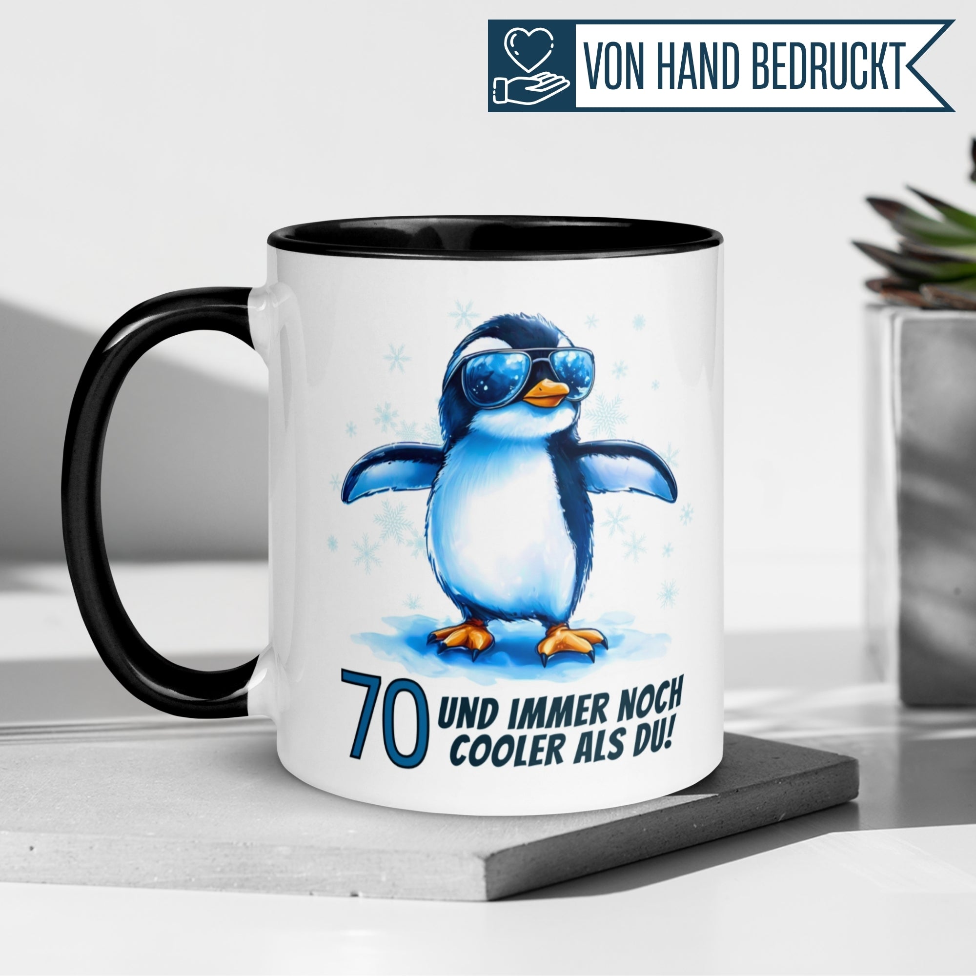 Momentals® Tasse 70. Geburtstag | Pinguin & Spruch | 70 und immer noch cooler als du