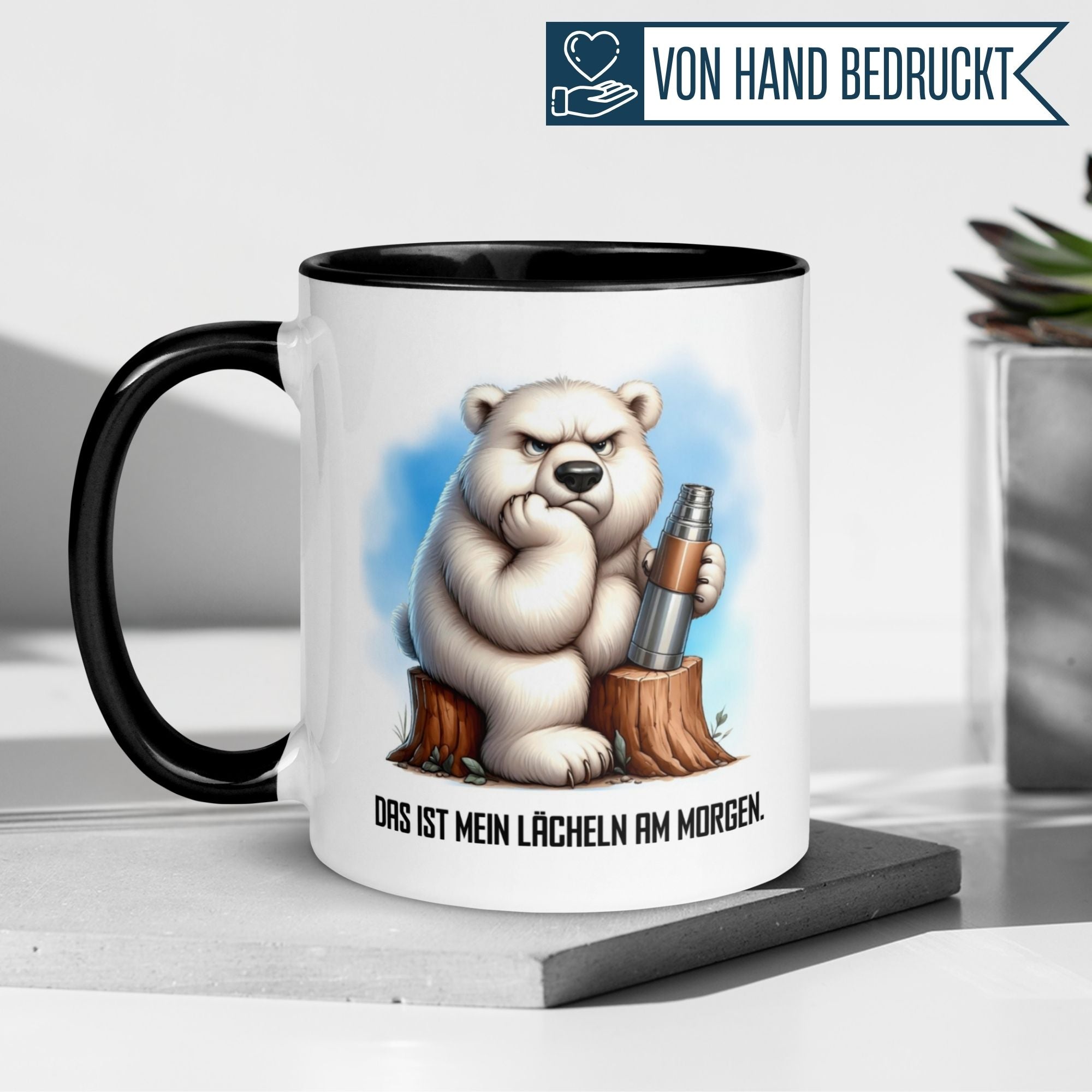 Momentals® Tasse mit Eisbär-Motiv und Spruch "Das ist mein Lächeln am Morgen" für Morgenmuffel.