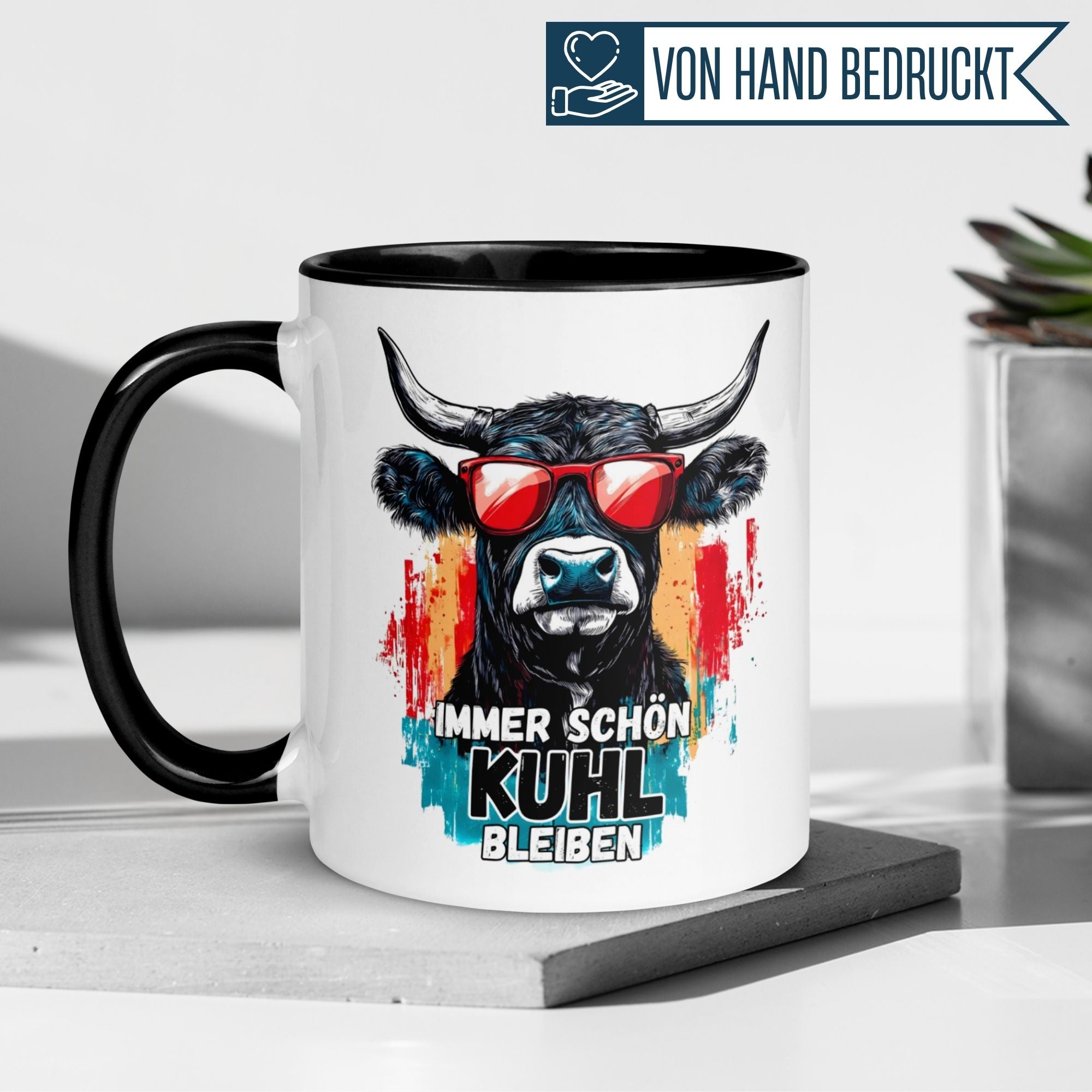 Tasse Kuh – „Immer schön kuhl bleiben“ – lustiger Geschenk Becher für Bauer