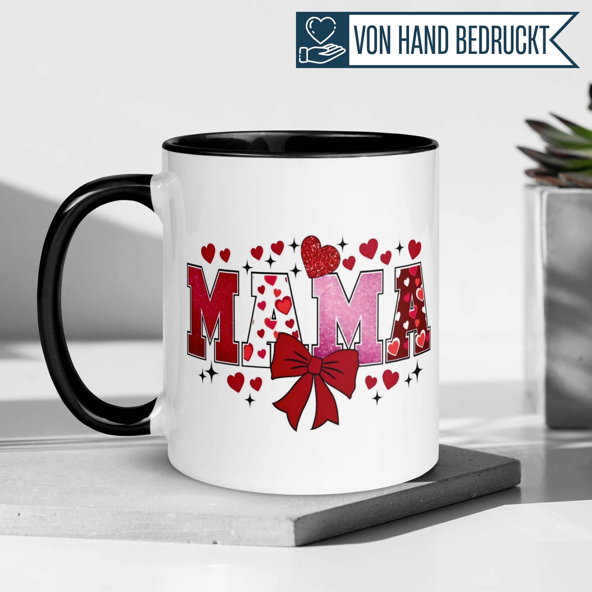 Momentals® Tasse Mama | Schriftzug & Glitzeroptik | Meer aus Herzen